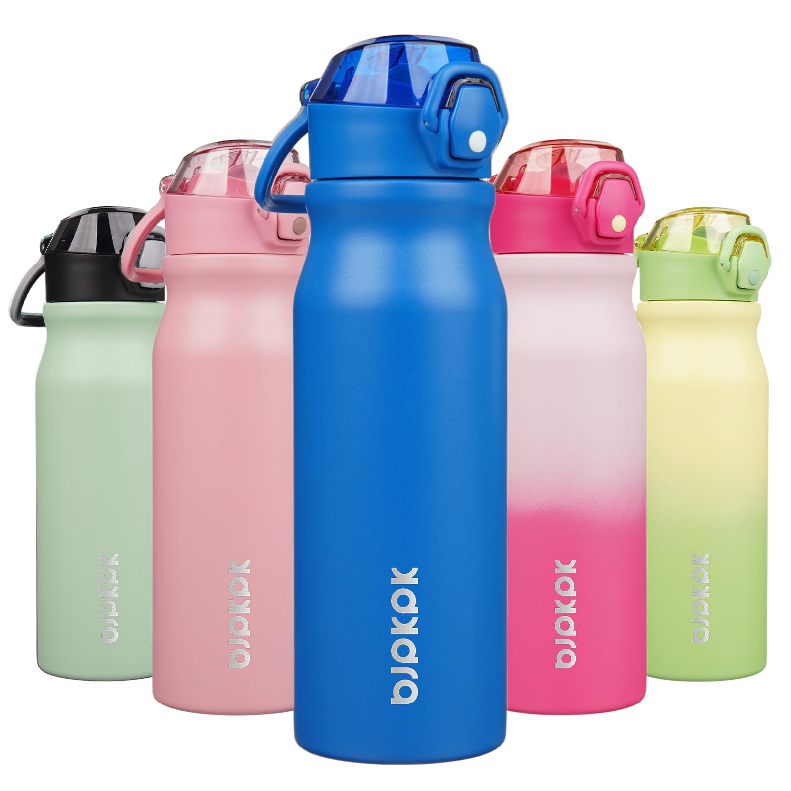 BJPKPK Stainless Steel Insulated Water Bottle with Straw Lid 14oz Reusable Metal Thermal Flask Bottles Keep Cold and Hot,Light Pink
