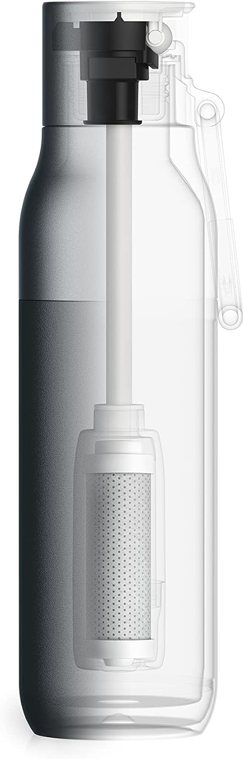LARQ Bottle Filtered - Insulated Stainless Steel Water Bottle BPA Free with Nano Zero Technology and Long-Lasting Filters, Granite White, 25oz