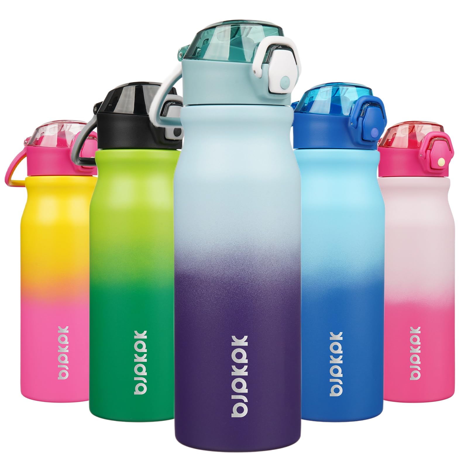 BJPKPK 18oz Insulated Water Bottle with Straw Stainless Steel Double Wall Water Bottles BPA Free Leak Proof Thermal Flask with Lockable Flip Lid and Soft Silicone Spout,Indigo Black