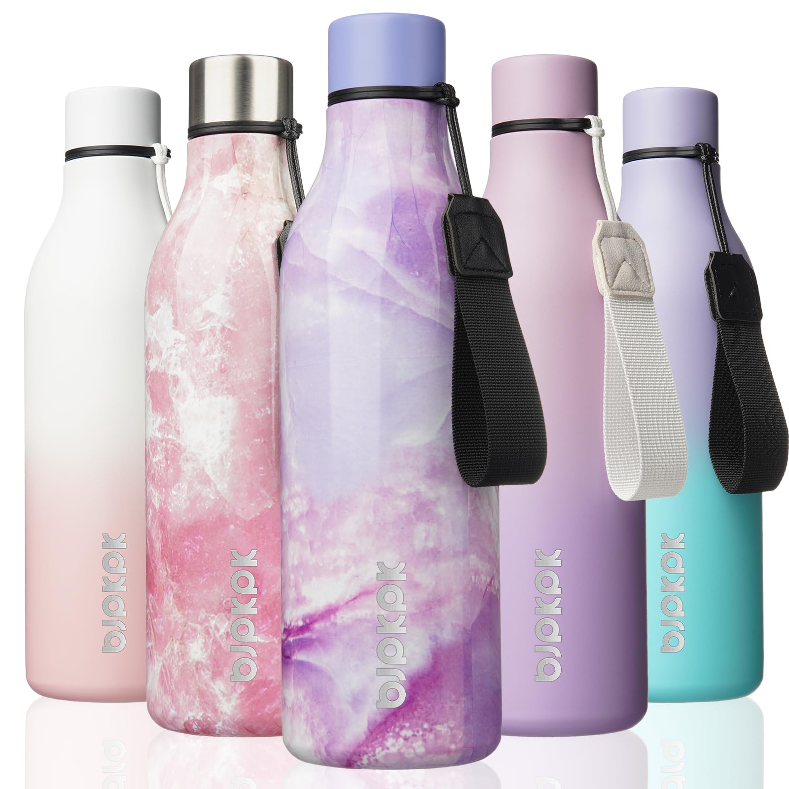 BJPKPK Insulated Water Bottles, 12oz Stainless Steel Metal Water Bottle with Strap, BPA Free Leak Proof Jugs, Mugs, Flasks, Reusable Thermal Flasks for Sports & Travel, Sakura