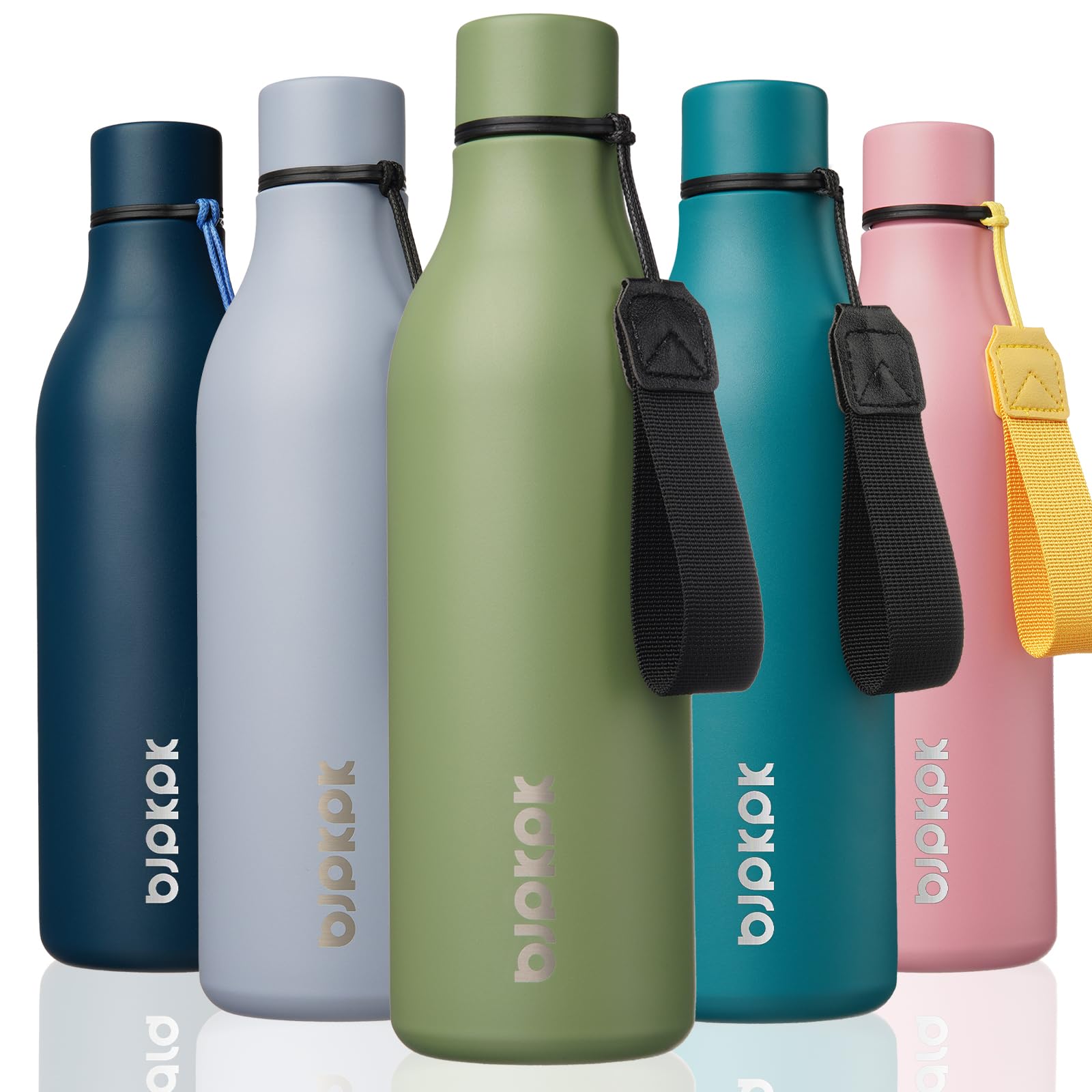 BJPKPK Insulated Water Bottles, 12oz Stainless Steel Metal Water Bottle with Strap, BPA Free Leak Proof Jugs, Mugs, Flasks, Reusable Thermal Flasks for Sports & Travel, Sakura