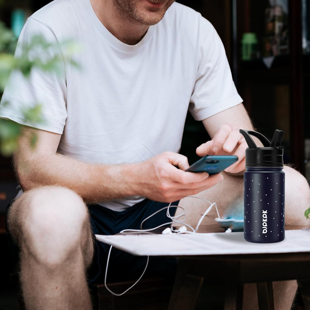 BJPKPK Insulated Water Bottle with Straw Lid, 15 oz Stainless Steel Metal Water Bottles, Reusable Leak Proof BPA Free Thermo, Flask, Cups - Lavender