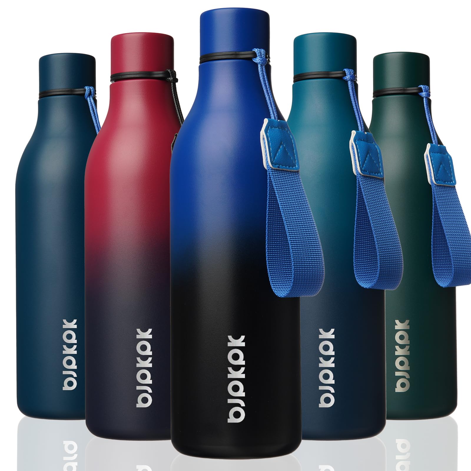 BJPKPK Insulated Water Bottles, 12oz Stainless Steel Metal Water Bottle with Strap, BPA Free Leak Proof Jugs, Mugs, Flasks, Reusable Thermal Flasks for Sports & Travel, Sakura