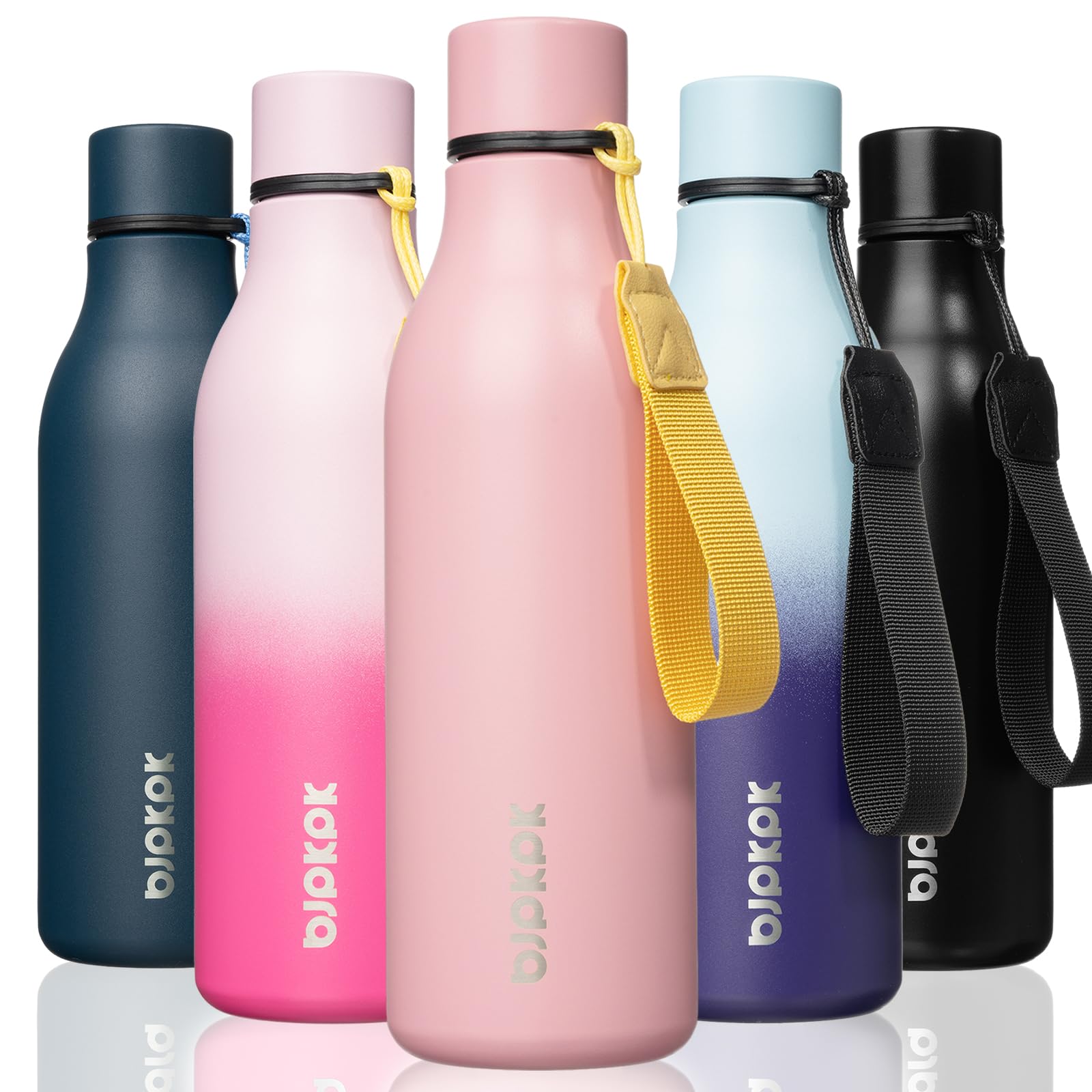 BJPKPK Insulated Water Bottles, 12oz Stainless Steel Metal Water Bottle with Strap, BPA Free Leak Proof Jugs, Mugs, Flasks, Reusable Thermal Flasks for Sports & Travel, Sakura