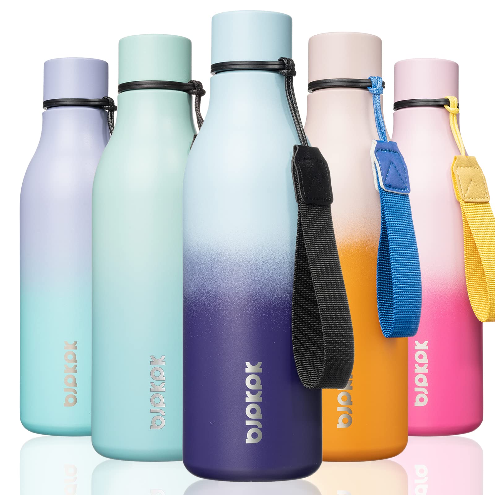 BJPKPK Insulated Water Bottles, 12oz Stainless Steel Metal Water Bottle with Strap, BPA Free Leak Proof Jugs, Mugs, Flasks, Reusable Thermal Flasks for Sports & Travel, Sakura