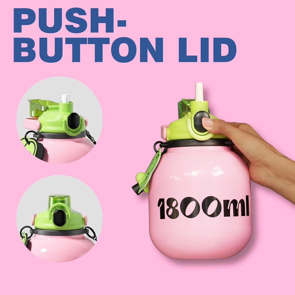 60 oz Big Water Bottle with Straw and Carry Handle, Pink Wide Mouth Vacuum Insulated Stainless Steel Bottles Easy Carry Tumbler for Women