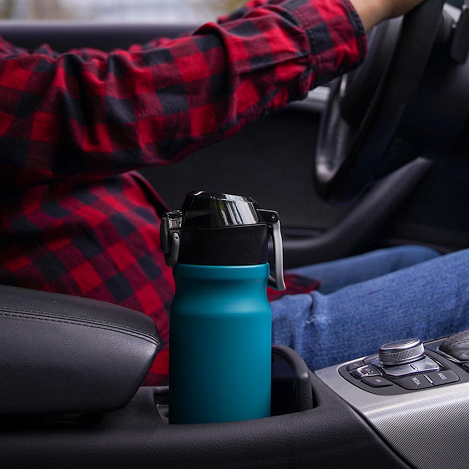 BJPKPK 18oz Insulated Water Bottle with Straw Stainless Steel Double Wall Water Bottles BPA Free Leak Proof Thermal Flask with Lockable Flip Lid and Soft Silicone Spout,Indigo Black