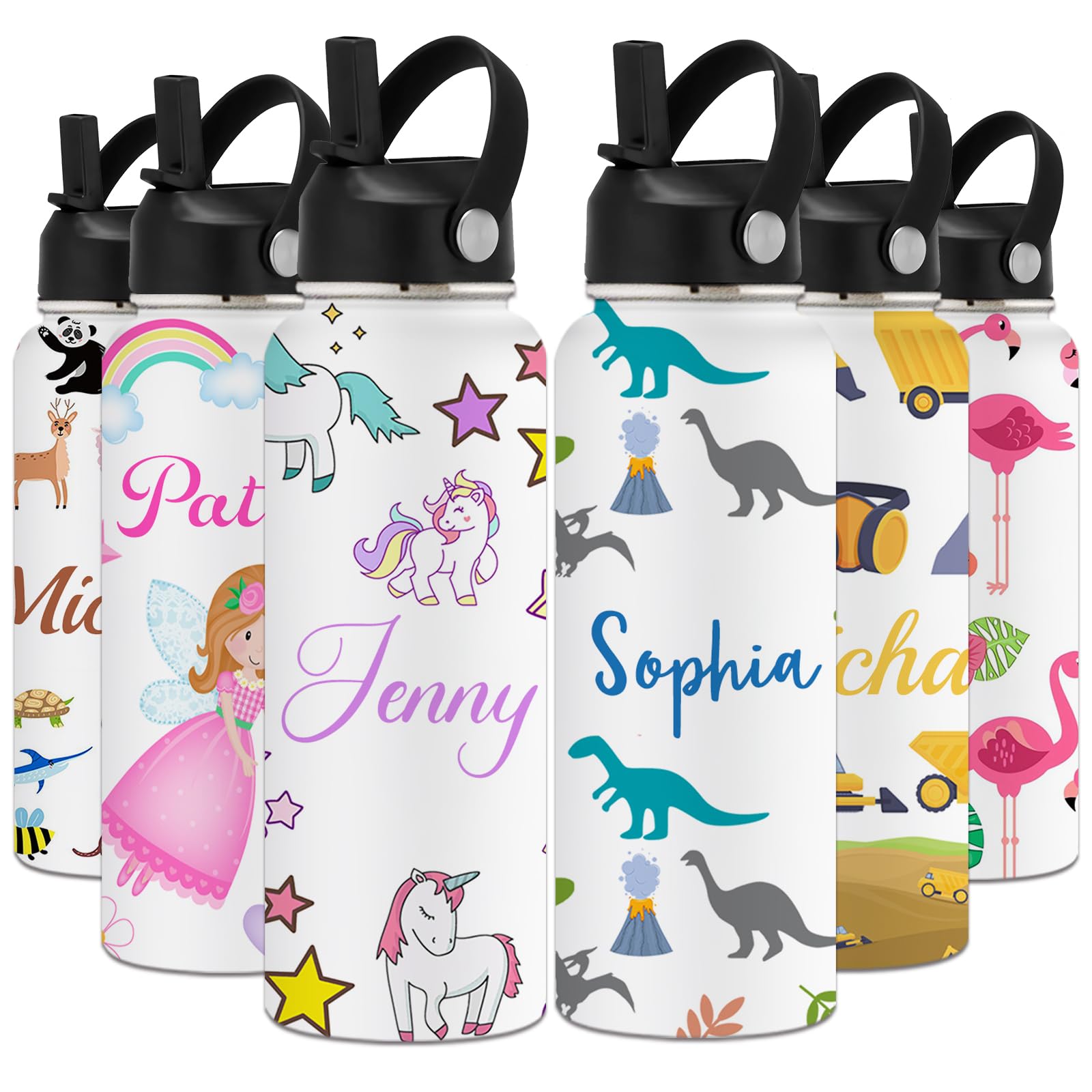 YanNanKe Personalized Water Bottle for Kids Adults with Straw Lid 12 18 24 32 40 oz Custom Water Bottles with Name Logo Engraved Insulated Stainless Steel Sports Water Bottle for School