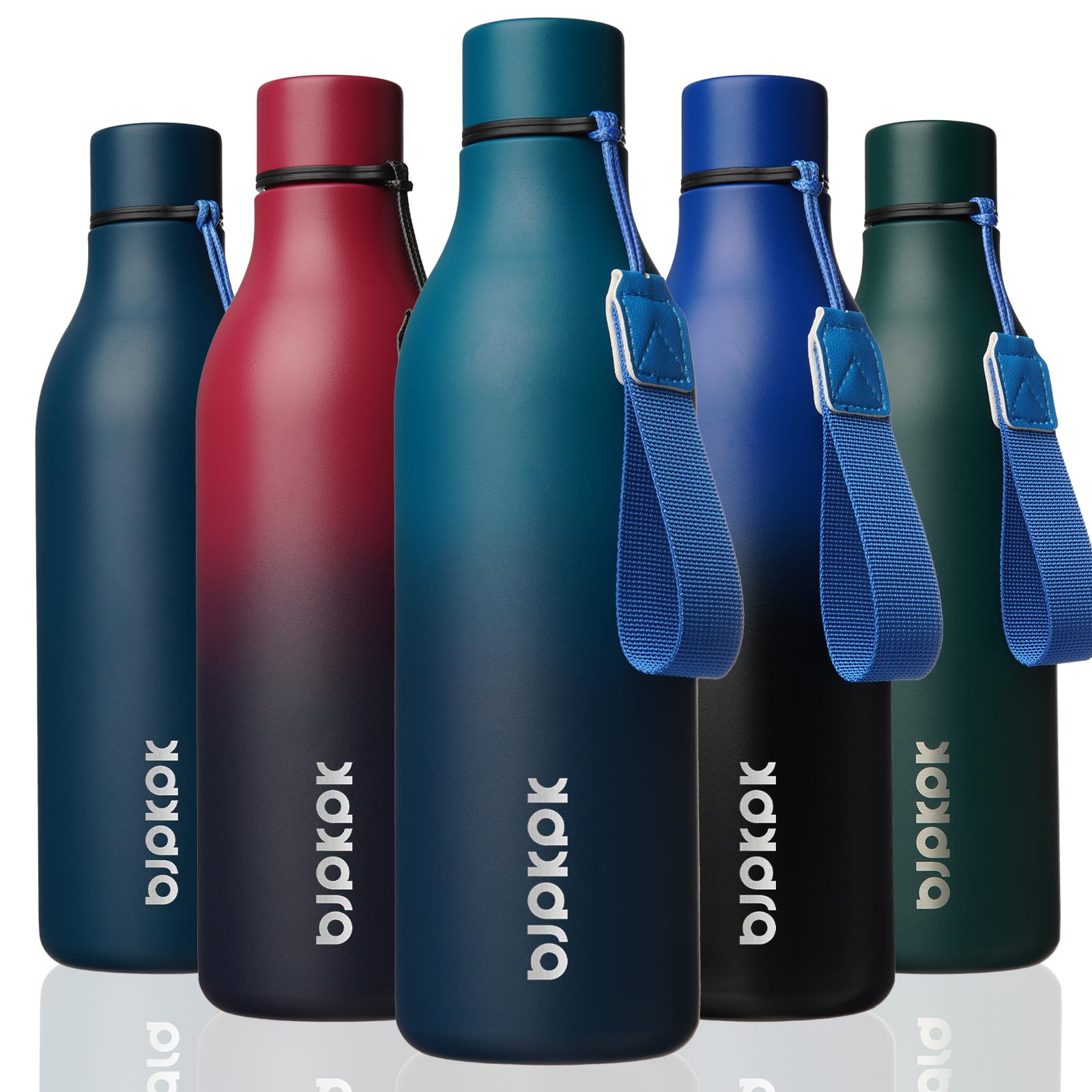 BJPKPK Insulated Water Bottles, 12oz Stainless Steel Metal Water Bottle with Strap, BPA Free Leak Proof Jugs, Mugs, Flasks, Reusable Thermal Flasks for Sports & Travel, Sakura