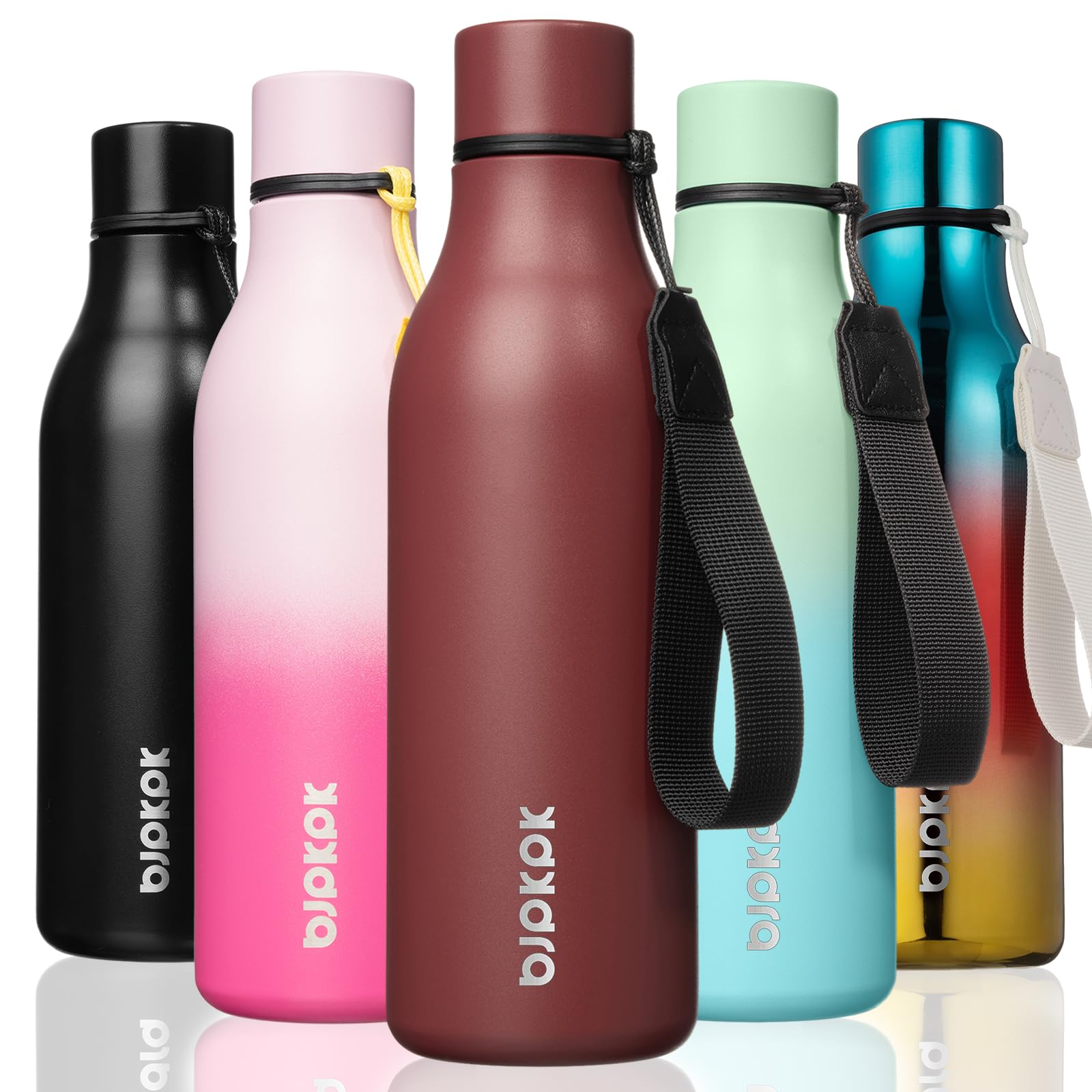 BJPKPK Insulated Water Bottles, 12oz Stainless Steel Metal Water Bottle with Strap, BPA Free Leak Proof Jugs, Mugs, Flasks, Reusable Thermal Flasks for Sports & Travel, Sakura