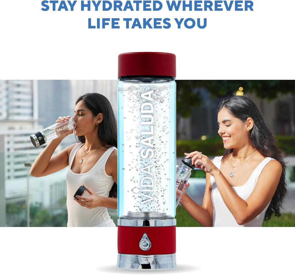 Hydrogen Water Bottle Generator 500ml Portable SPE PEM Hydrogen Rich Water Maker with Titanium Platinum Plates Fast Rechargeable Ionized Water Bottle for Home Travel Gym Hydration - Red