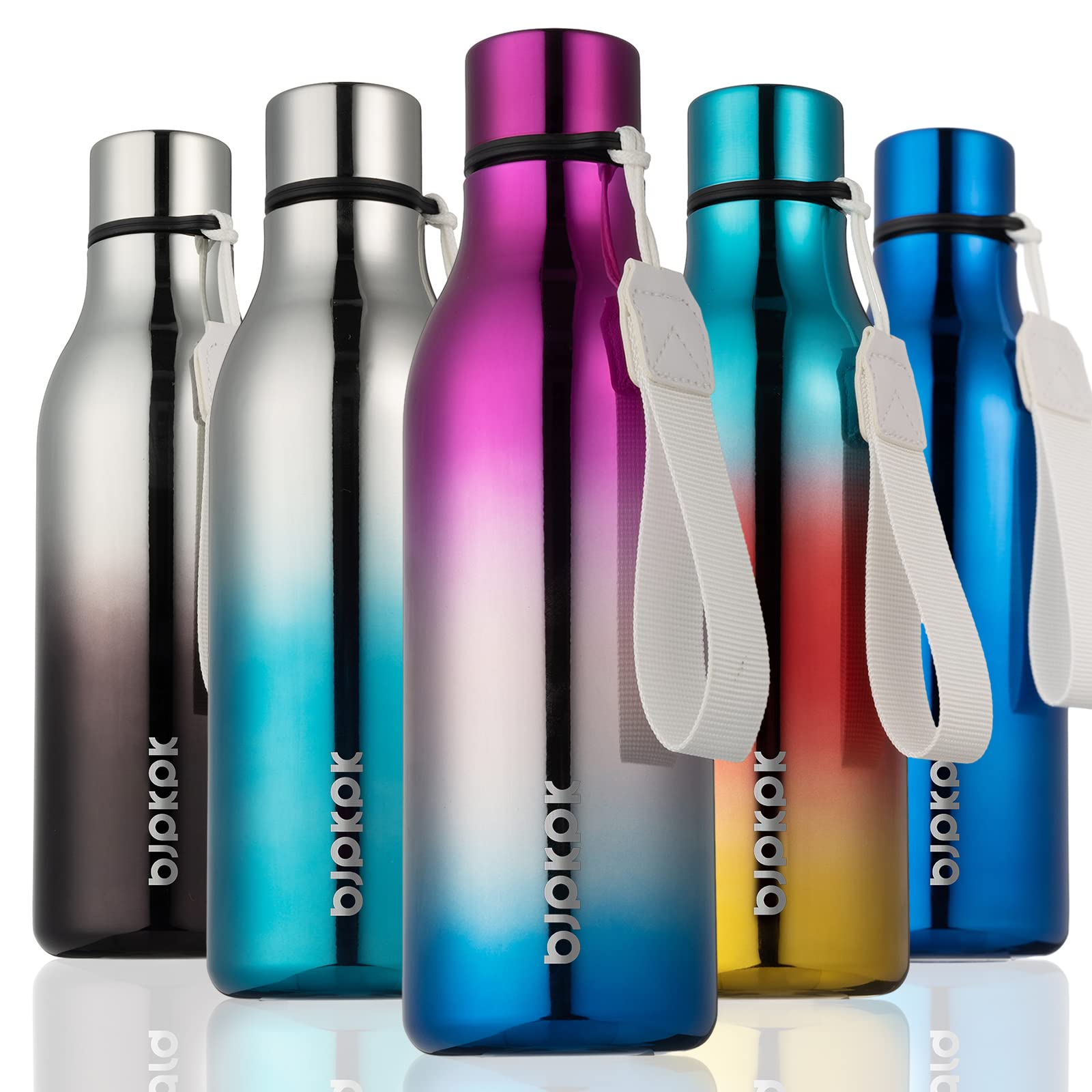 BJPKPK Insulated Water Bottles, 12oz Stainless Steel Metal Water Bottle with Strap, BPA Free Leak Proof Jugs, Mugs, Flasks, Reusable Thermal Flasks for Sports & Travel, Sakura