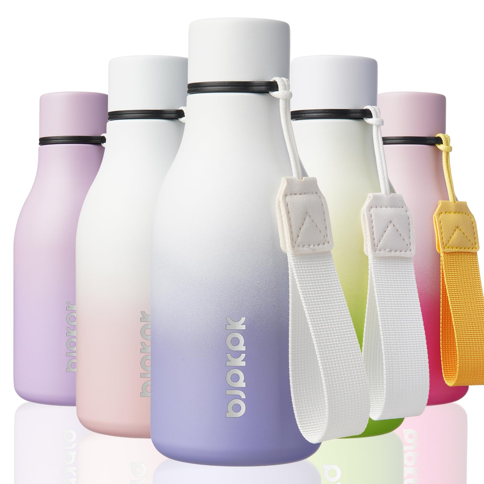 BJPKPK Insulated Water Bottles, 12oz Stainless Steel Metal Water Bottle with Strap, BPA Free Leak Proof Jugs, Mugs, Flasks, Reusable Thermal Flasks for Sports & Travel, Sakura