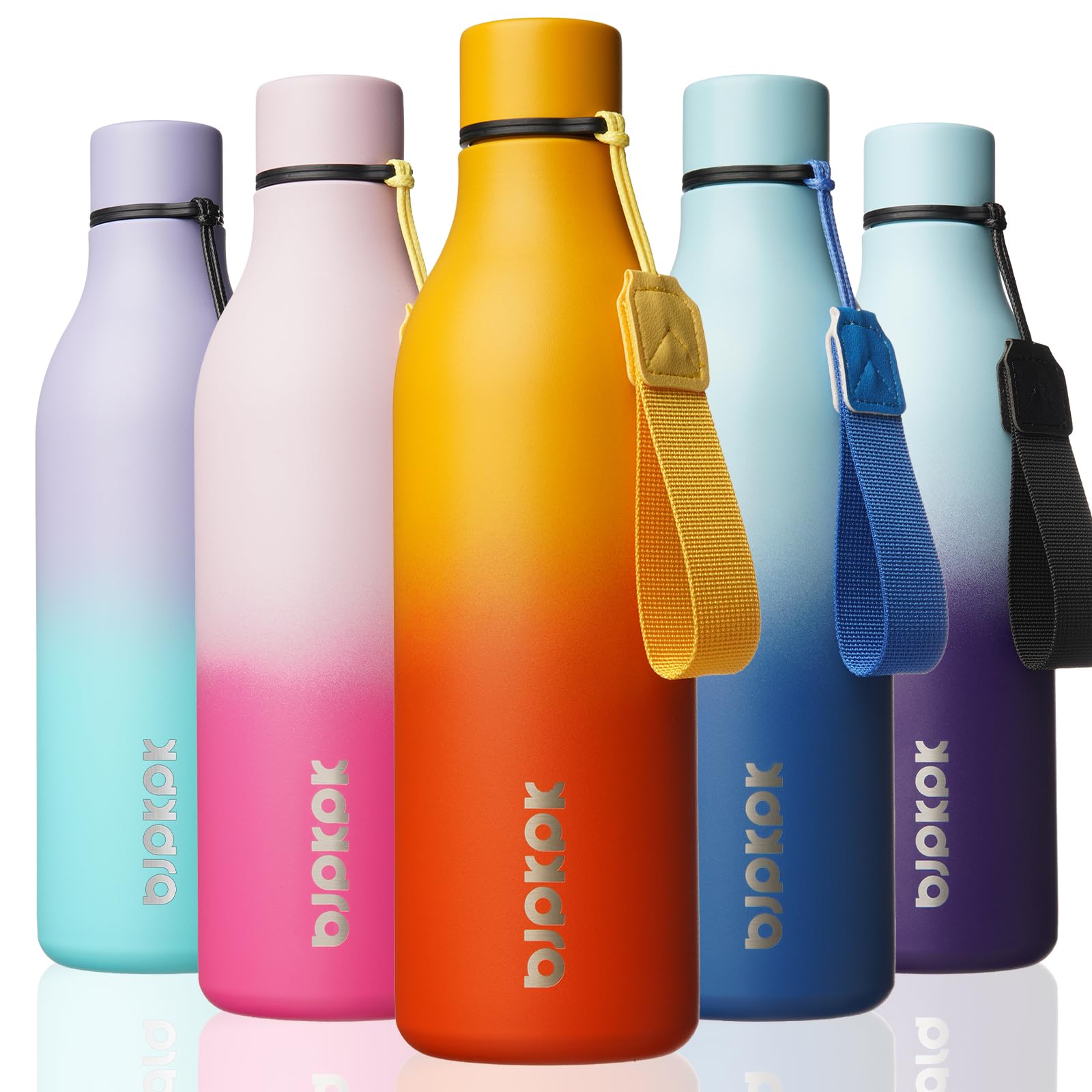 BJPKPK Insulated Water Bottles, 12oz Stainless Steel Metal Water Bottle with Strap, BPA Free Leak Proof Jugs, Mugs, Flasks, Reusable Thermal Flasks for Sports & Travel, Sakura