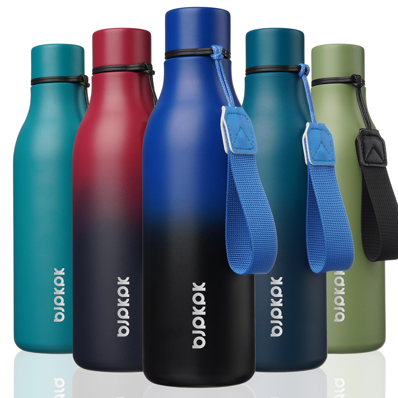 BJPKPK Insulated Water Bottles, 12oz Stainless Steel Metal Water Bottle with Strap, BPA Free Leak Proof Jugs, Mugs, Flasks, Reusable Thermal Flasks for Sports & Travel, Sakura