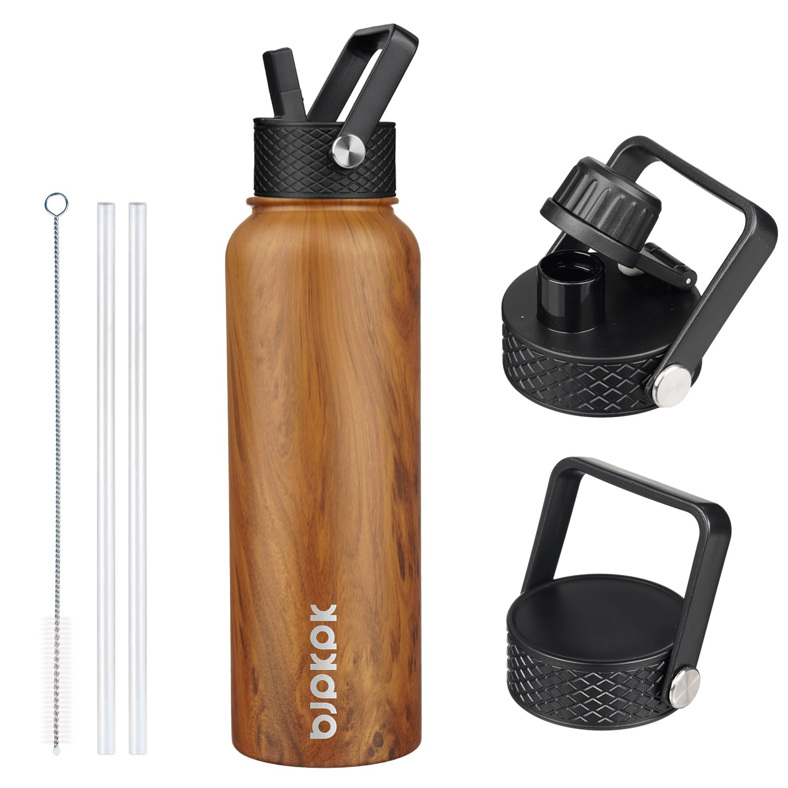 BJPKPK Insulated Water Bottles with Straw Lid, 18oz Stainless Steel Metal Water Bottle, Cold Hot Thermo with 3 Lids, Leak Proof BPA Free Travel Cup, Wide Mouth Flasks, Thermo -Mint