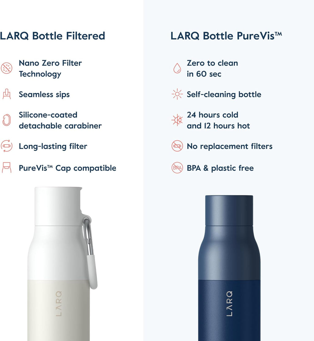 LARQ Bottle Filtered - Insulated Stainless Steel Water Bottle BPA Free with Nano Zero Technology and Long-Lasting Filters, Granite White, 25oz