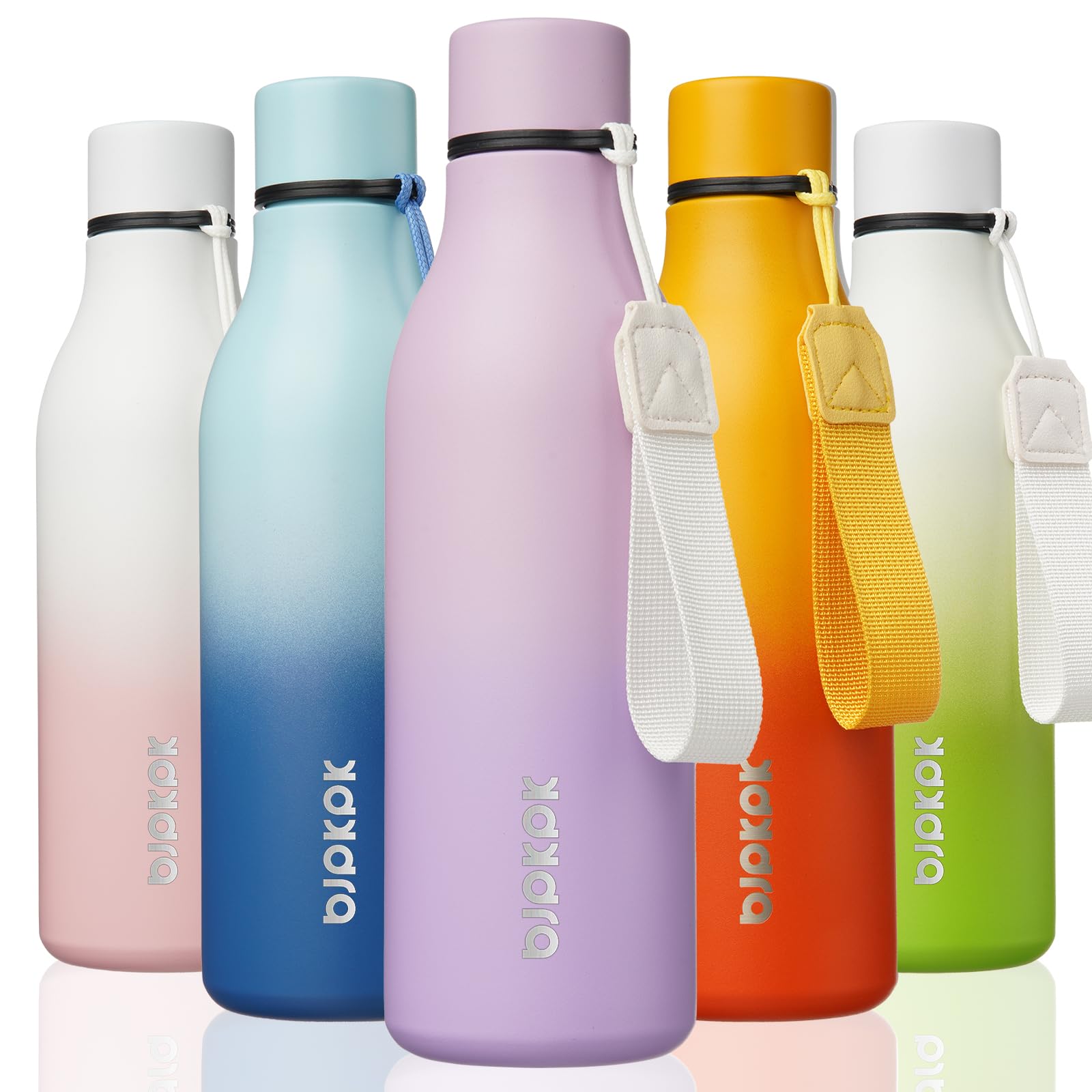 BJPKPK Insulated Water Bottles, 12oz Stainless Steel Metal Water Bottle with Strap, BPA Free Leak Proof Jugs, Mugs, Flasks, Reusable Thermal Flasks for Sports & Travel, Sakura