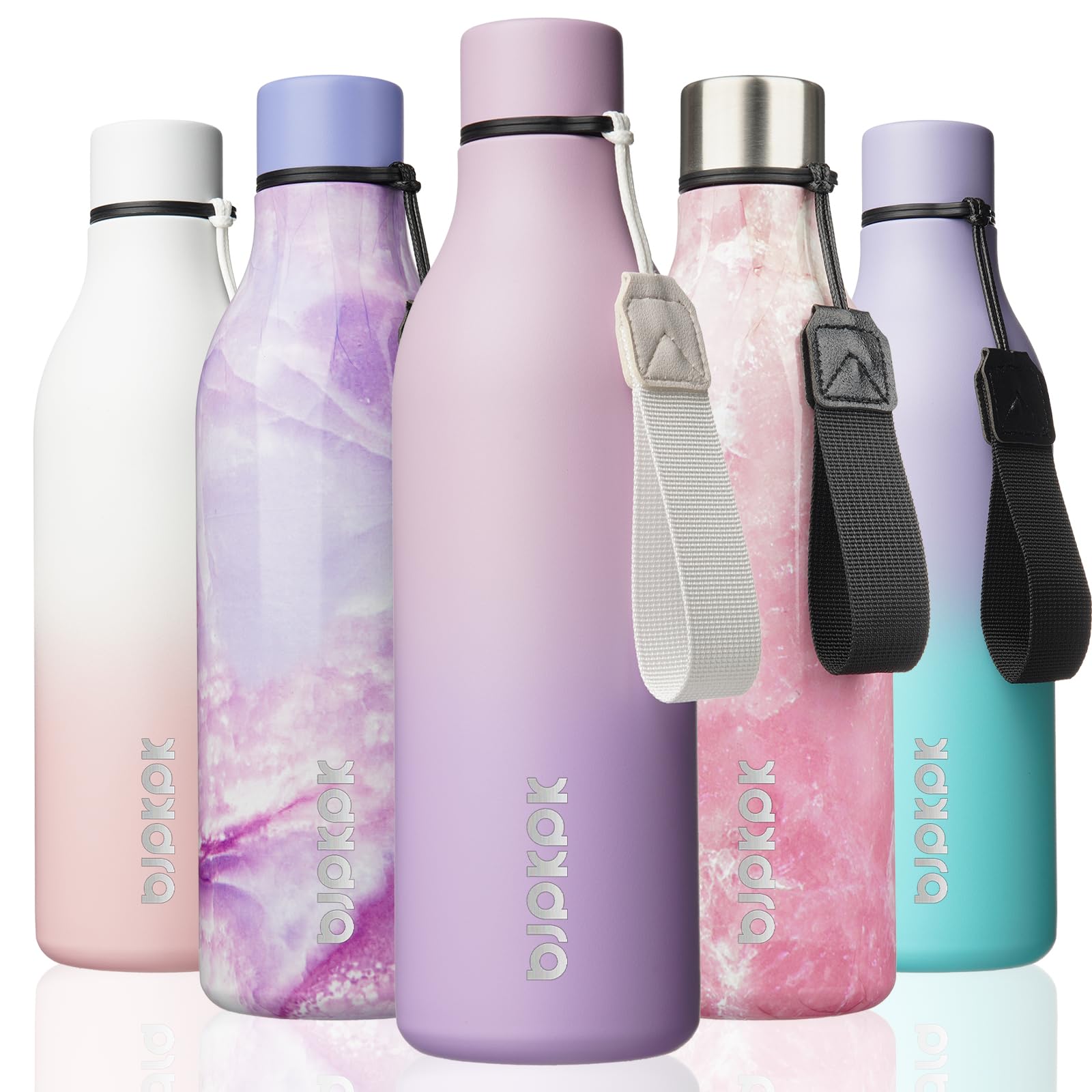 BJPKPK Insulated Water Bottles, 12oz Stainless Steel Metal Water Bottle with Strap, BPA Free Leak Proof Jugs, Mugs, Flasks, Reusable Thermal Flasks for Sports & Travel, Sakura