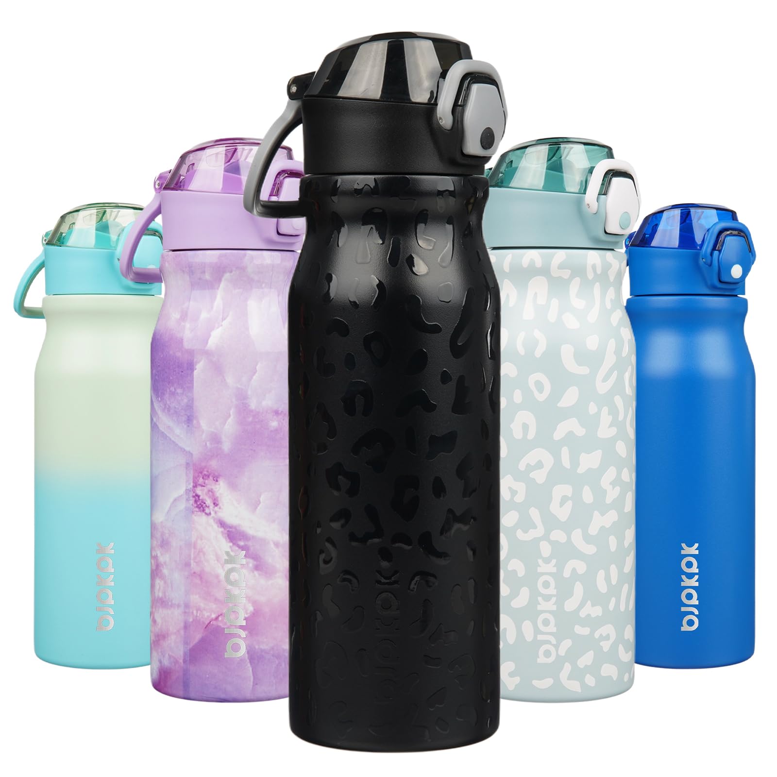 BJPKPK 18oz Insulated Water Bottle with Straw Stainless Steel Double Wall Water Bottles BPA Free Leak Proof Thermal Flask with Lockable Flip Lid and Soft Silicone Spout,Indigo Black