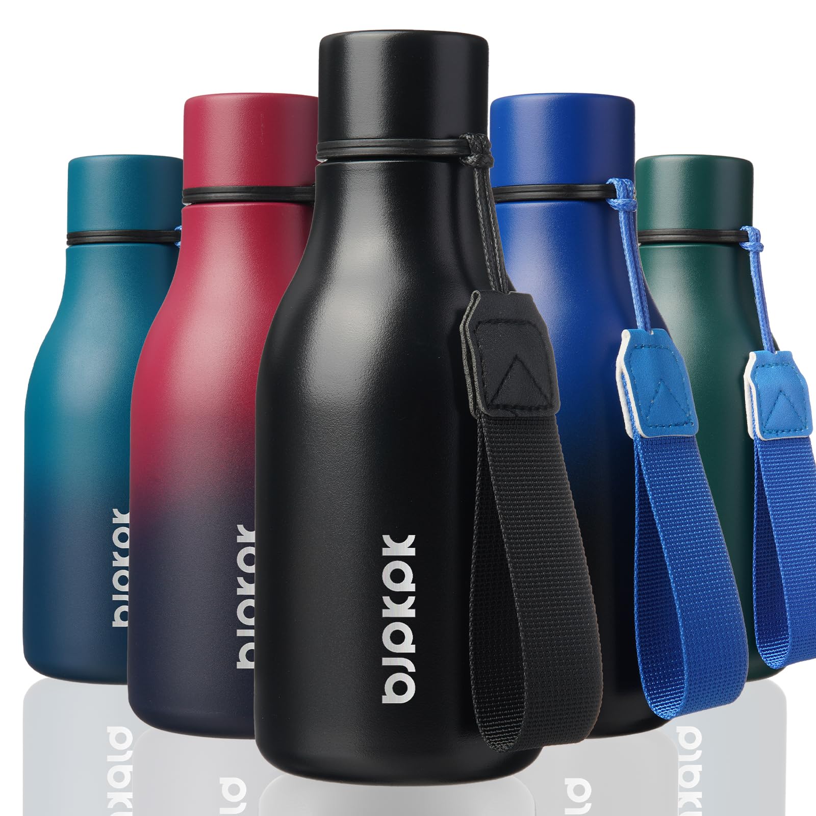BJPKPK Insulated Water Bottles, 12oz Stainless Steel Metal Water Bottle with Strap, BPA Free Leak Proof Jugs, Mugs, Flasks, Reusable Thermal Flasks for Sports & Travel, Sakura