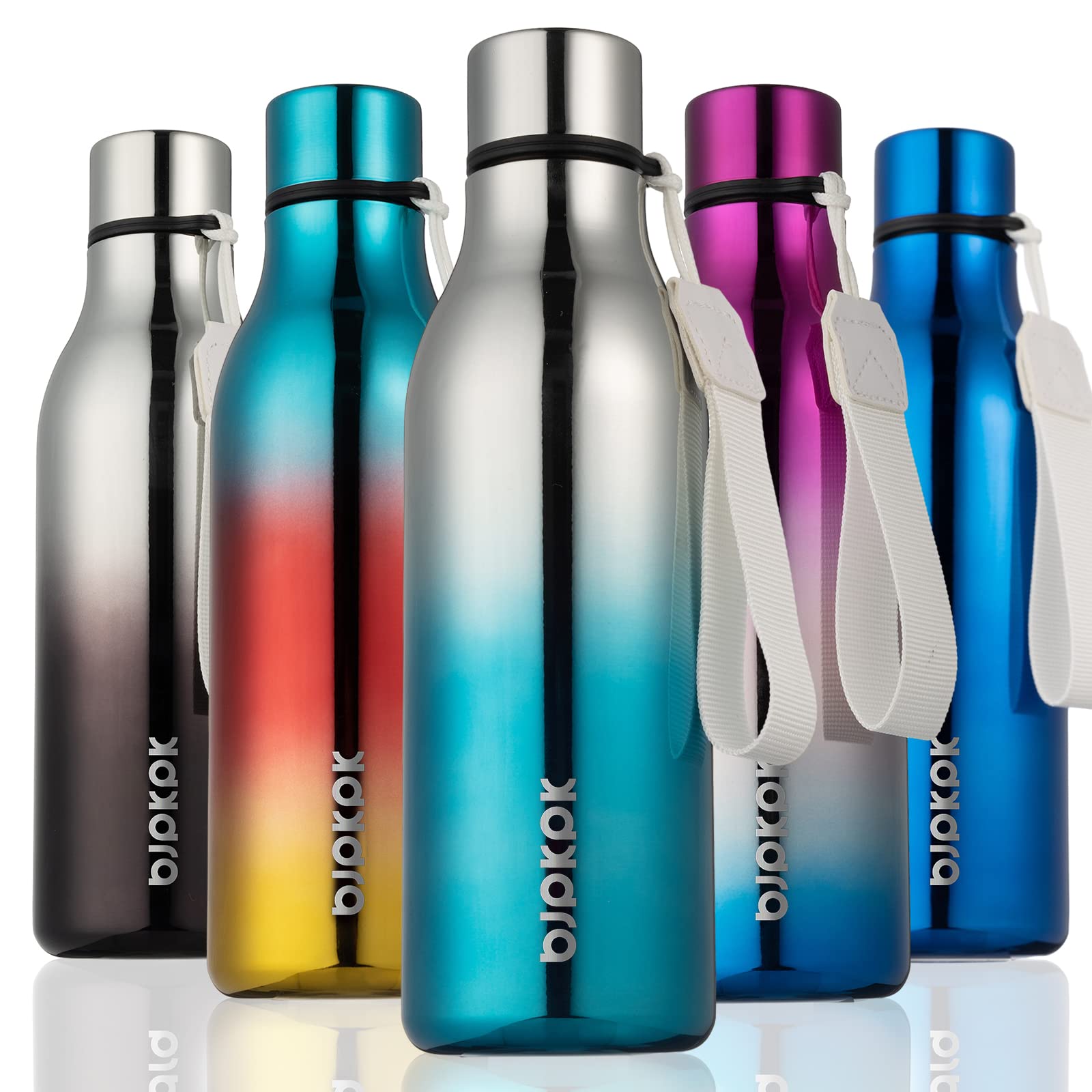BJPKPK Insulated Water Bottles, 12oz Stainless Steel Metal Water Bottle with Strap, BPA Free Leak Proof Jugs, Mugs, Flasks, Reusable Thermal Flasks for Sports & Travel, Sakura