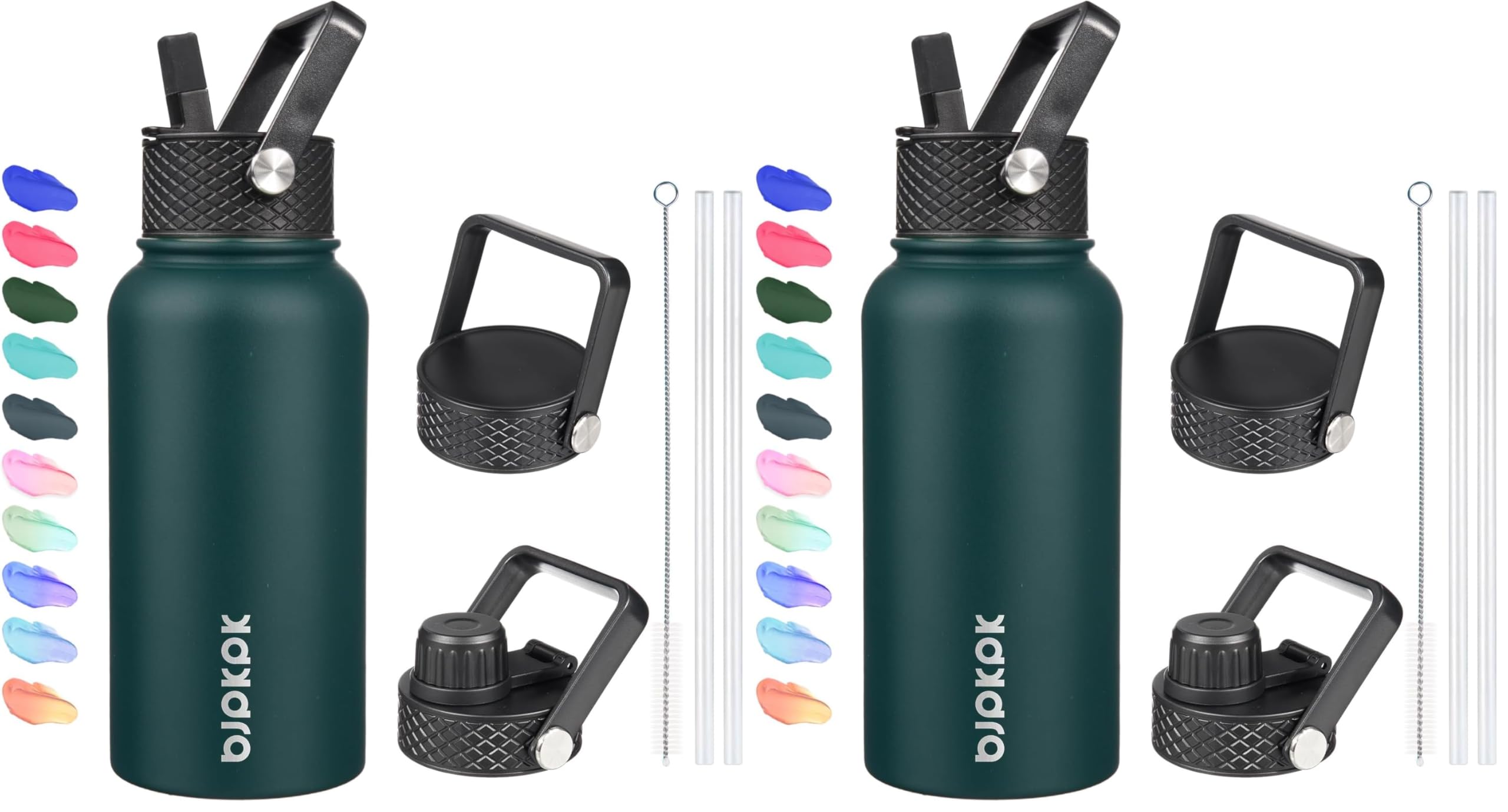 BJPKPK Insulated Water Bottles with Straw Lid, 18oz Stainless Steel Metal Water Bottle, Cold Hot Thermo with 3 Lids, Leak Proof BPA Free Travel Cup, Wide Mouth Flasks, Thermo -Mint