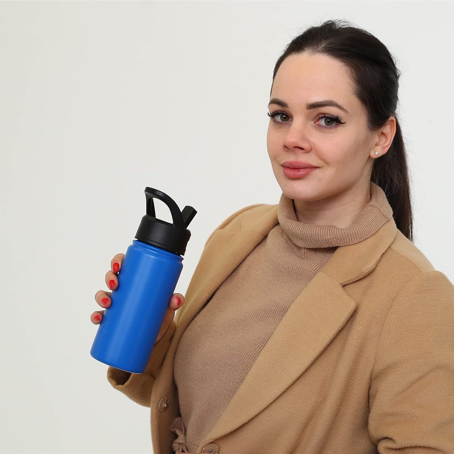 BJPKPK Insulated Water Bottles with Straw Lid, 18oz Stainless Steel Metal Water Bottle, Cold Hot Thermo with 3 Lids, Leak Proof BPA Free Travel Cup, Wide Mouth Flasks, Thermo -Mint