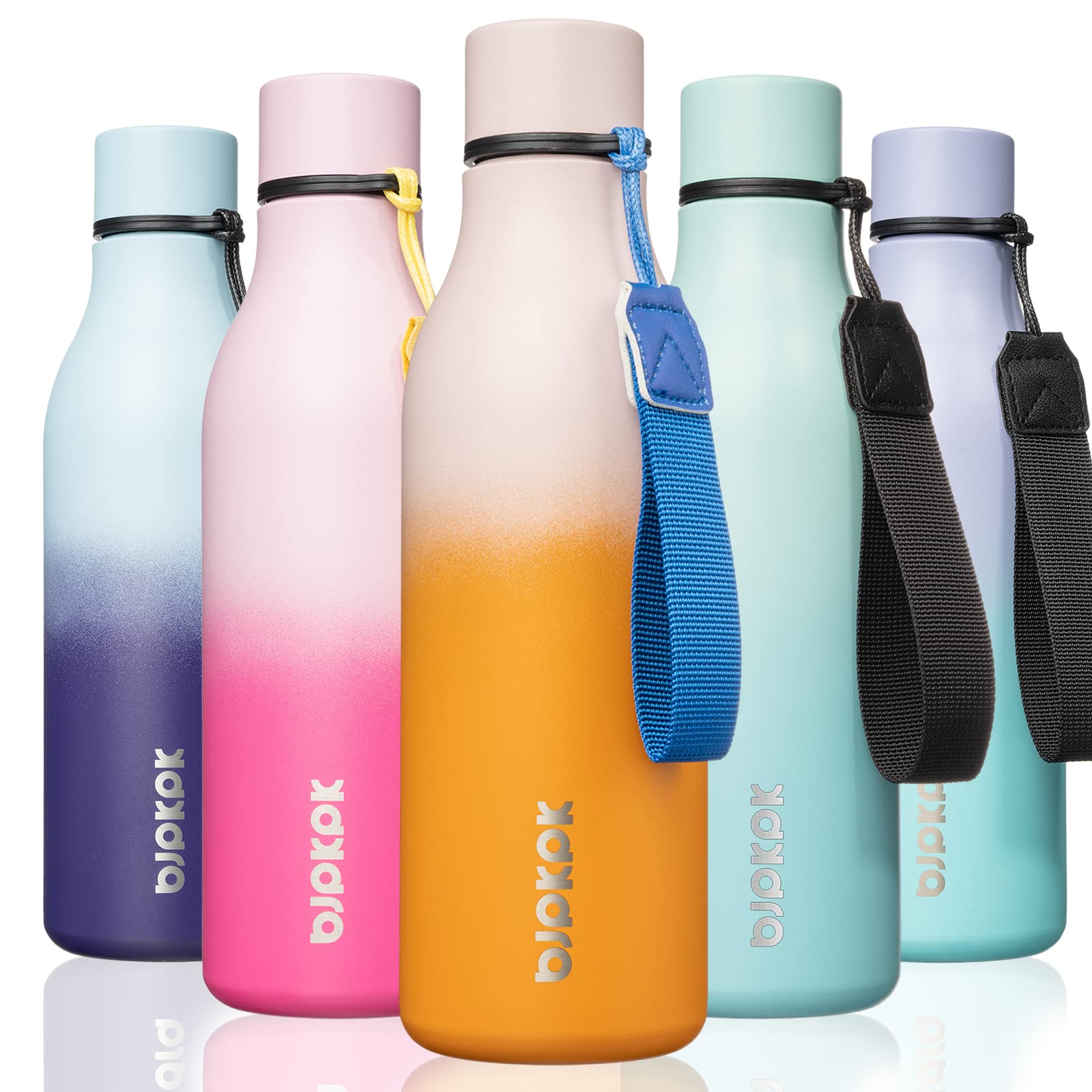 BJPKPK Insulated Water Bottles, 12oz Stainless Steel Metal Water Bottle with Strap, BPA Free Leak Proof Jugs, Mugs, Flasks, Reusable Thermal Flasks for Sports & Travel, Sakura