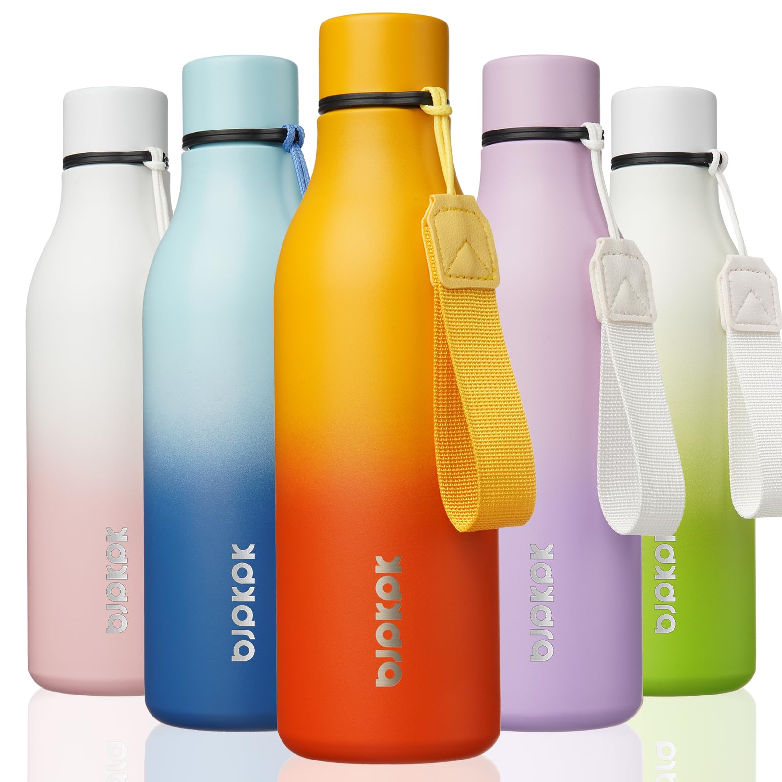 BJPKPK Insulated Water Bottles, 12oz Stainless Steel Metal Water Bottle with Strap, BPA Free Leak Proof Jugs, Mugs, Flasks, Reusable Thermal Flasks for Sports & Travel, Sakura