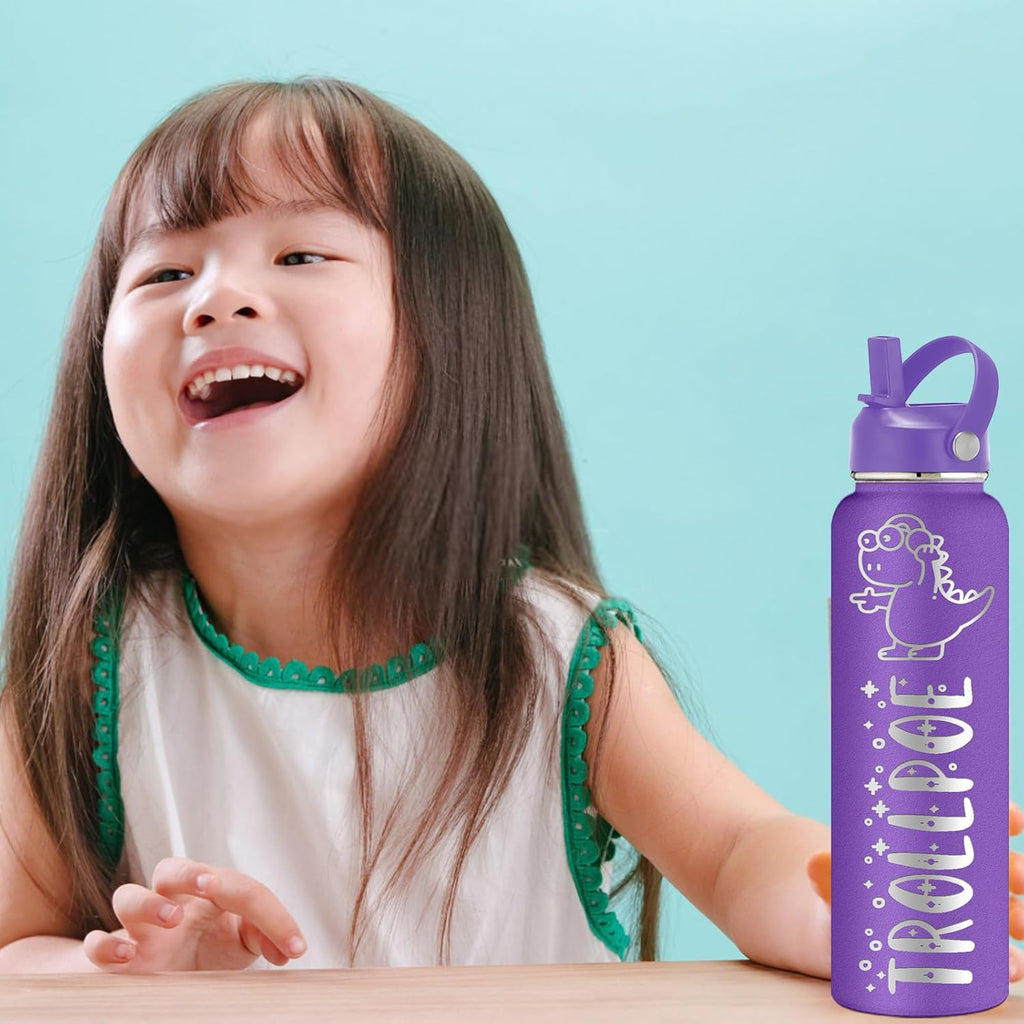 YanNanKe Personalized Water Bottle for Kids Adults with Straw Lid 12 18 24 32 40 oz Custom Water Bottles with Name Logo Engraved Insulated Stainless Steel Sports Water Bottle for School