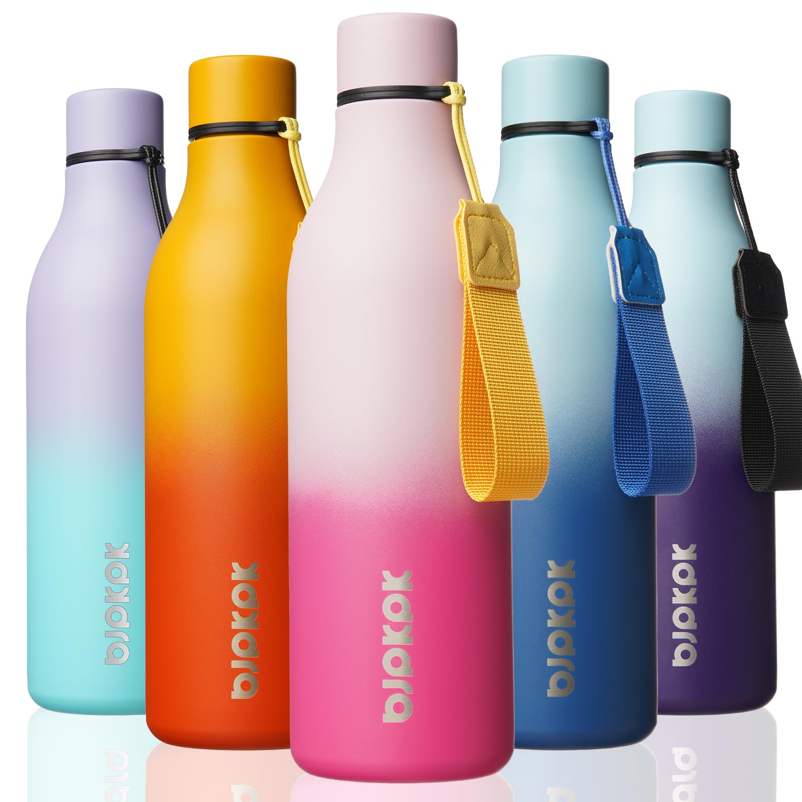 BJPKPK Insulated Water Bottles, 12oz Stainless Steel Metal Water Bottle with Strap, BPA Free Leak Proof Jugs, Mugs, Flasks, Reusable Thermal Flasks for Sports & Travel, Sakura