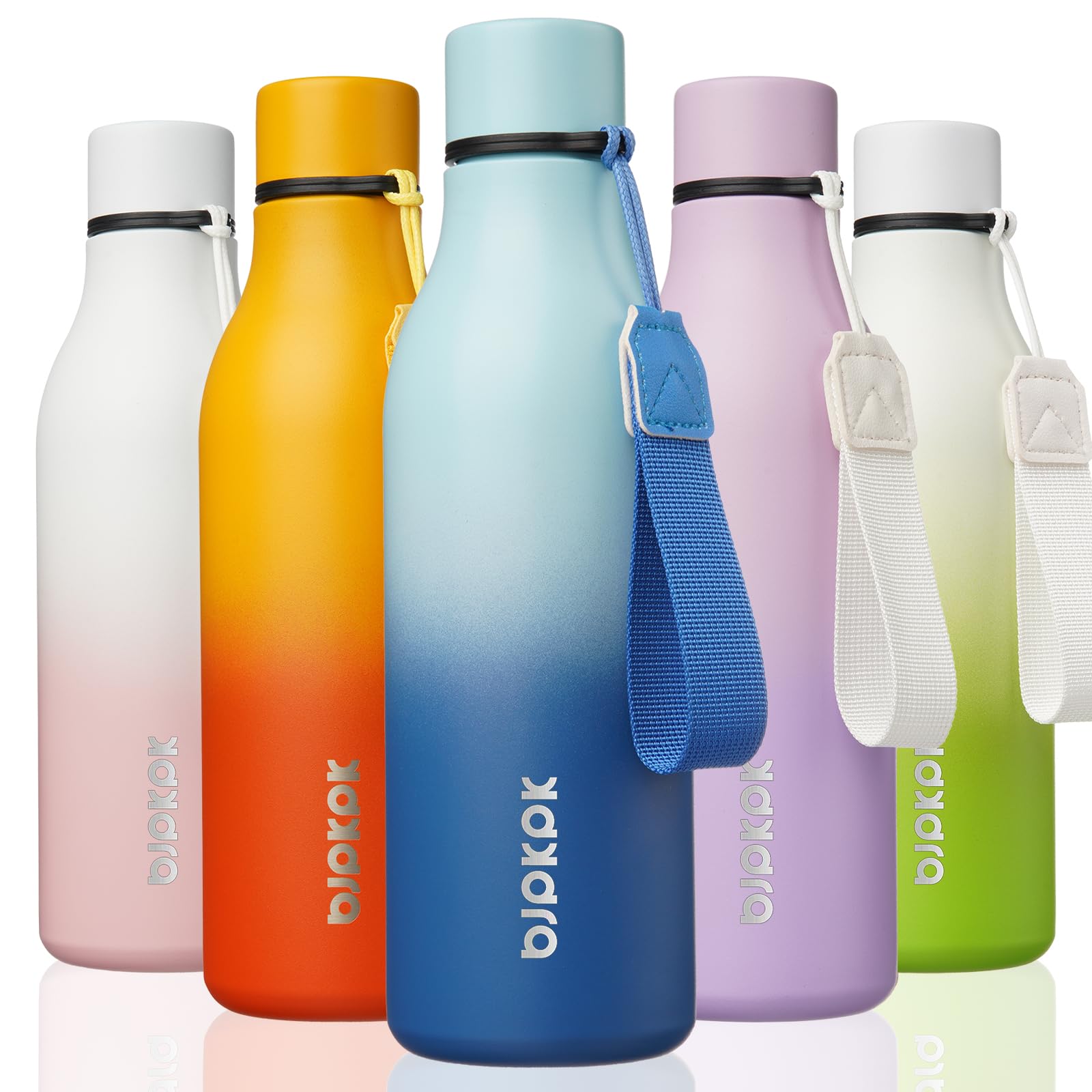 BJPKPK Insulated Water Bottles, 12oz Stainless Steel Metal Water Bottle with Strap, BPA Free Leak Proof Jugs, Mugs, Flasks, Reusable Thermal Flasks for Sports & Travel, Sakura