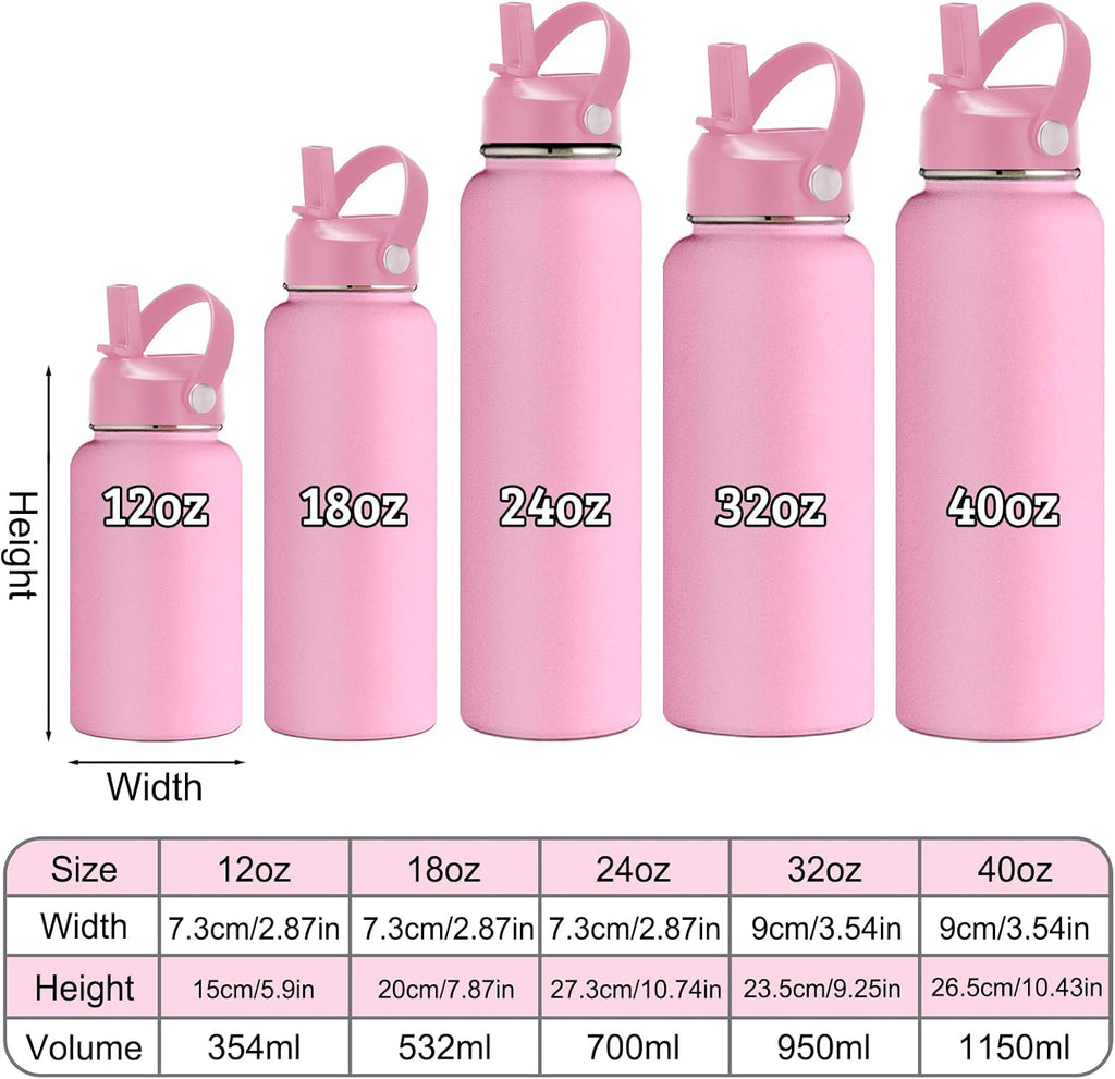 YanNanKe Personalized Water Bottle for Kids Adults with Straw Lid 12 18 24 32 40 oz Custom Water Bottles with Name Logo Engraved Insulated Stainless Steel Sports Water Bottle for School