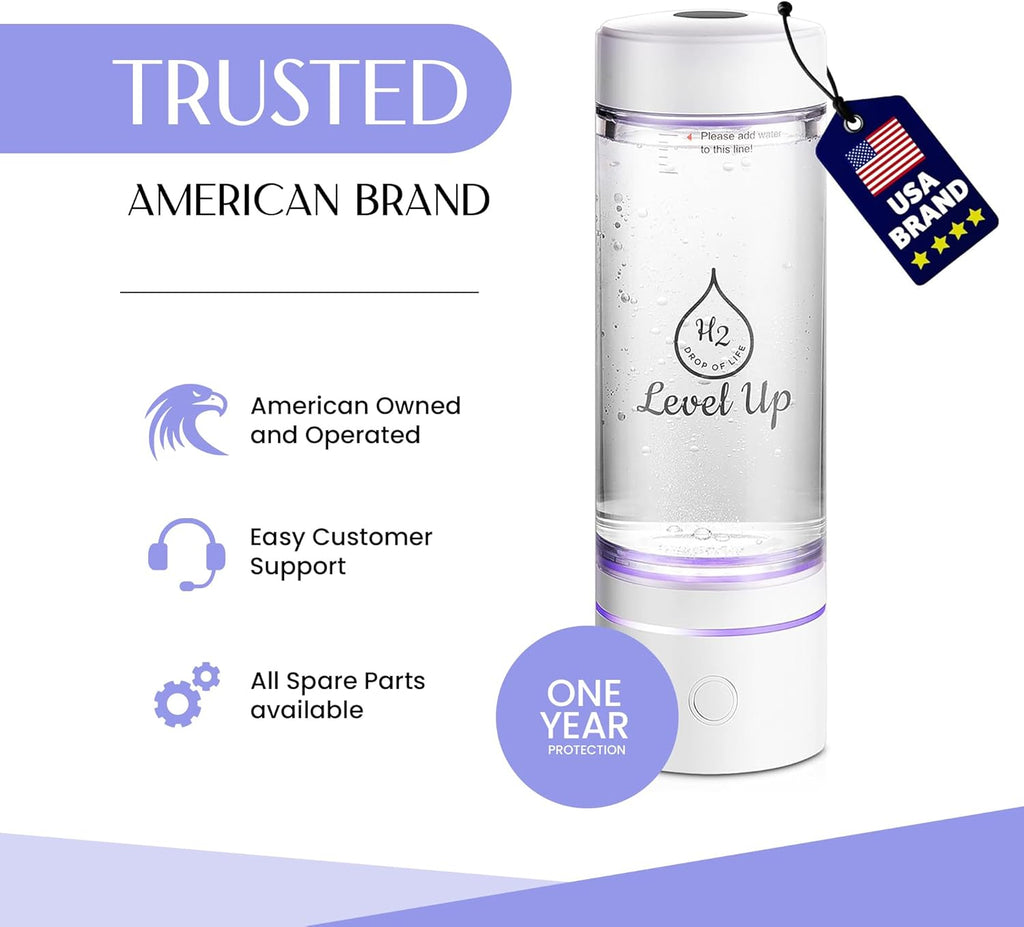 LevelUpWay 2025 Hydrogen Water Bottle Generator with SPE PEM Technology– Up to 4000 PPB – Dual Chamber – 250ml – (White) – Enhanced Hydration Solution