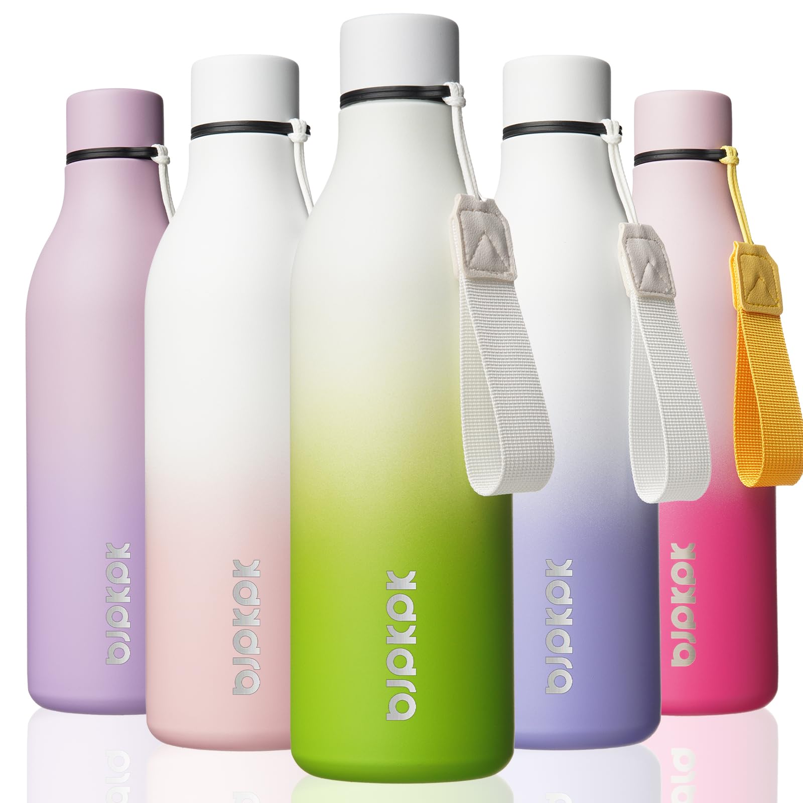 BJPKPK Insulated Water Bottles, 12oz Stainless Steel Metal Water Bottle with Strap, BPA Free Leak Proof Jugs, Mugs, Flasks, Reusable Thermal Flasks for Sports & Travel, Sakura