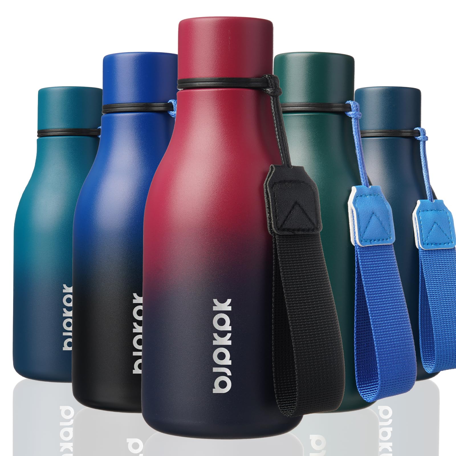 BJPKPK Insulated Water Bottles, 12oz Stainless Steel Metal Water Bottle with Strap, BPA Free Leak Proof Jugs, Mugs, Flasks, Reusable Thermal Flasks for Sports & Travel, Sakura