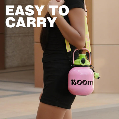 60 oz Big Water Bottle with Straw and Carry Handle, Pink Wide Mouth Vacuum Insulated Stainless Steel Bottles Easy Carry Tumbler for Women