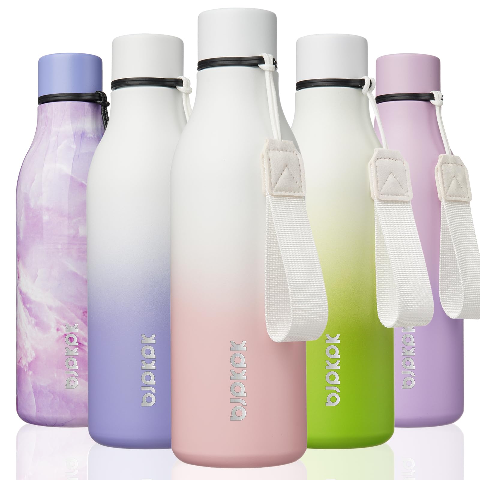 BJPKPK Insulated Water Bottles, 12oz Stainless Steel Metal Water Bottle with Strap, BPA Free Leak Proof Jugs, Mugs, Flasks, Reusable Thermal Flasks for Sports & Travel, Sakura