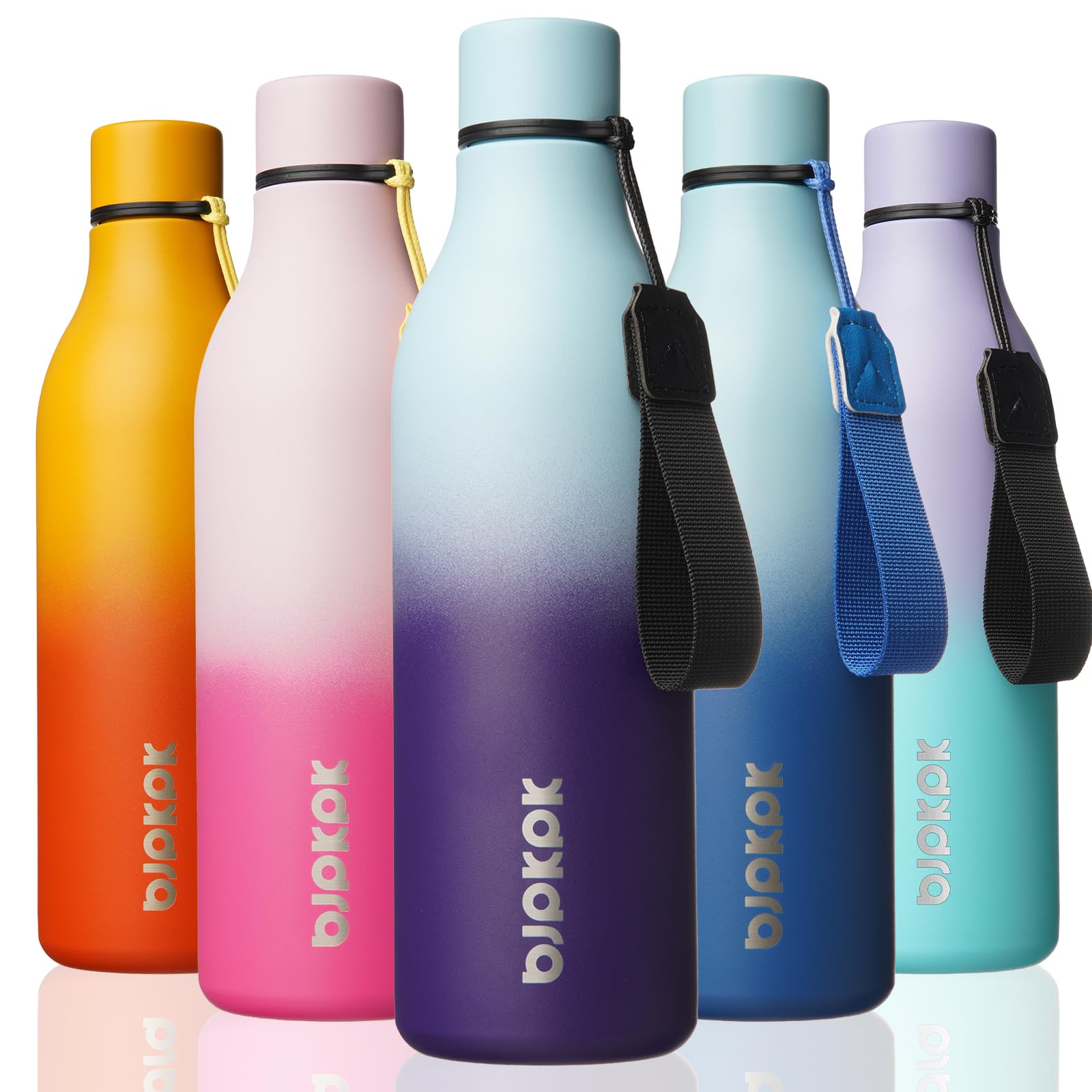 BJPKPK Insulated Water Bottles, 12oz Stainless Steel Metal Water Bottle with Strap, BPA Free Leak Proof Jugs, Mugs, Flasks, Reusable Thermal Flasks for Sports & Travel, Sakura
