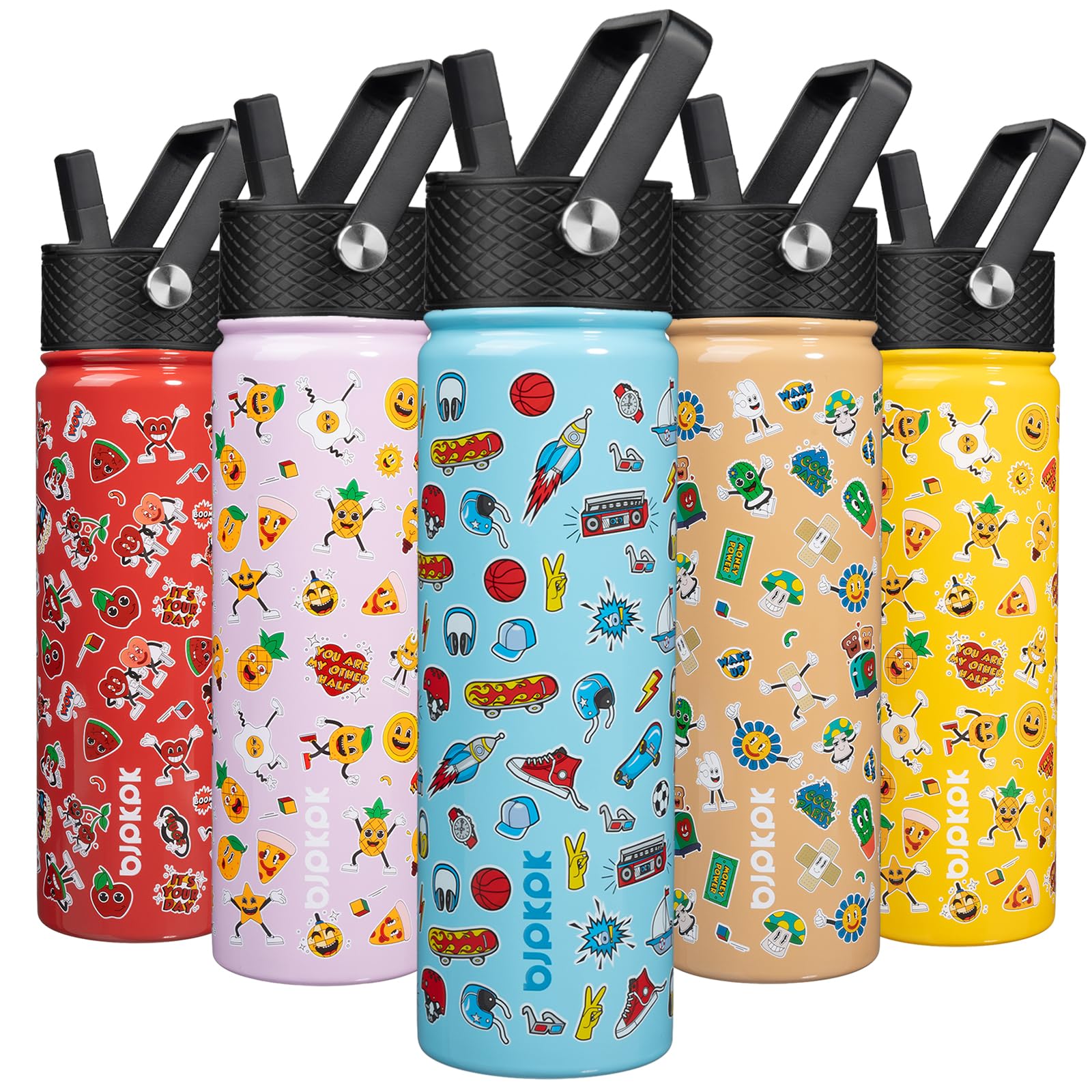 BJPKPK Insulated Water Bottle with Straw Lid, 15 oz Stainless Steel Metal Water Bottles, Reusable Leak Proof BPA Free Thermo, Flask, Cups - Lavender