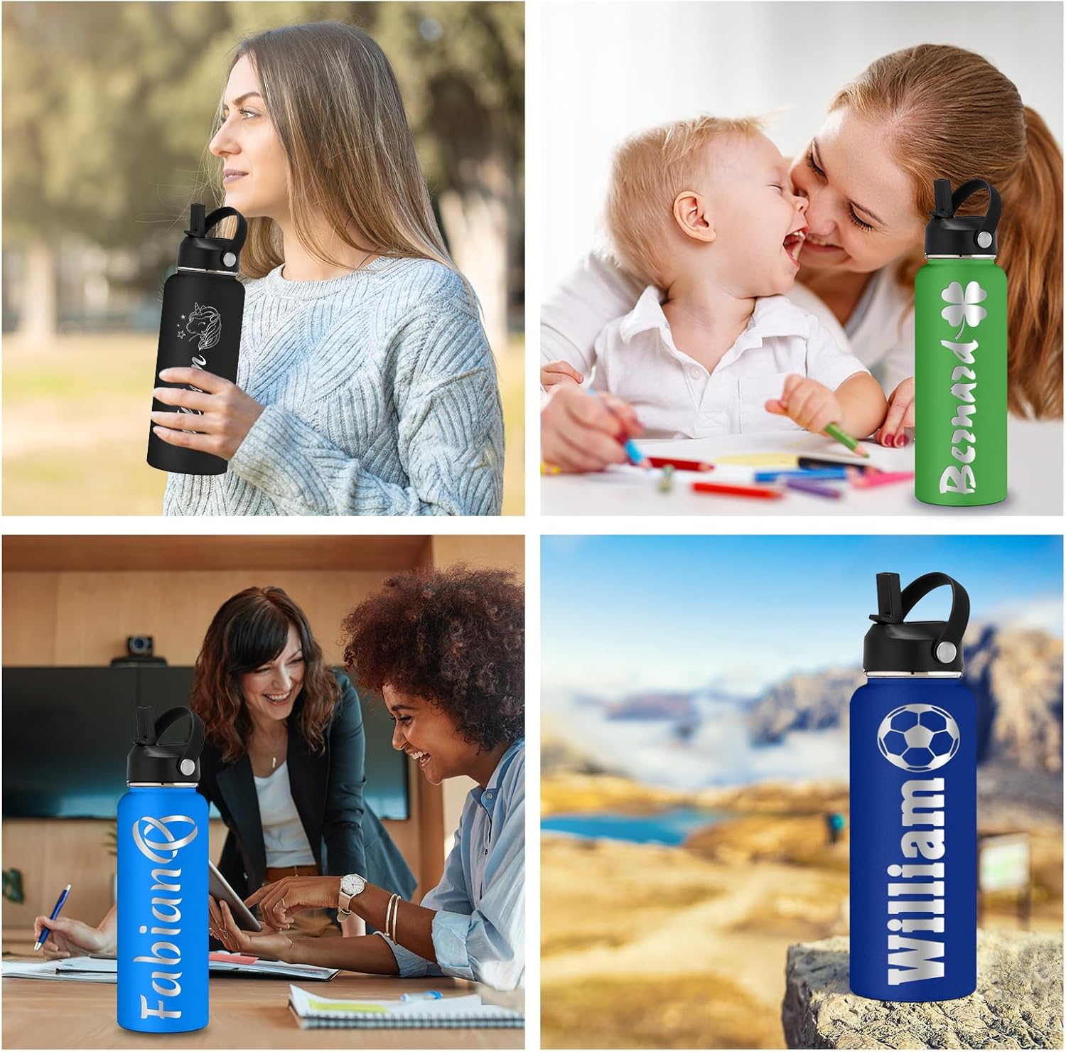 YanNanKe Personalized Water Bottle for Kids Adults with Straw Lid 12 18 24 32 40 oz Custom Water Bottles with Name Logo Engraved Insulated Stainless Steel Sports Water Bottle for School