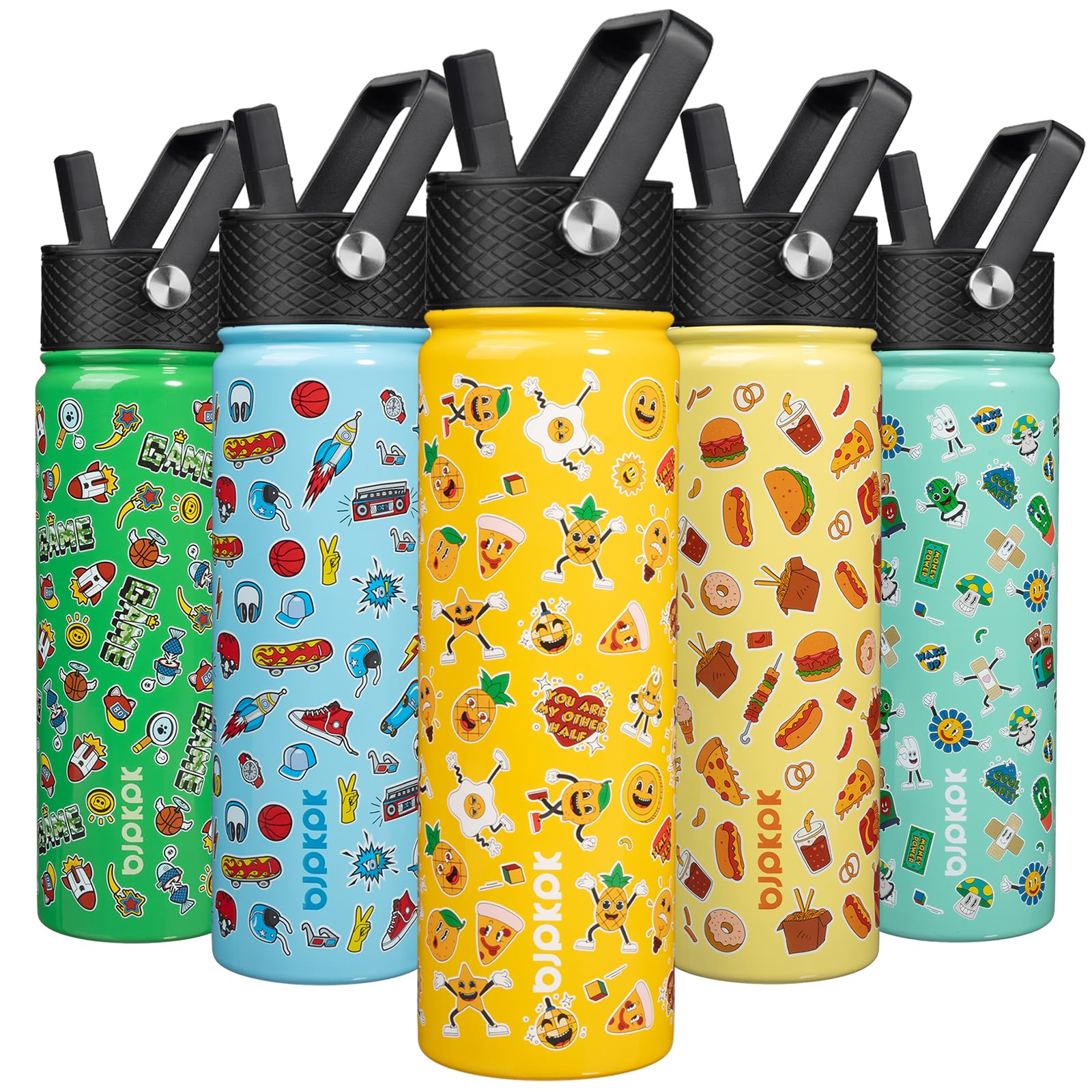 BJPKPK Insulated Water Bottle with Straw Lid, 15 oz Stainless Steel Metal Water Bottles, Reusable Leak Proof BPA Free Thermo, Flask, Cups - Lavender