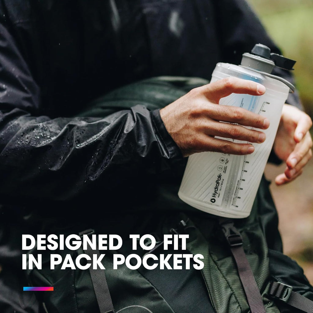 HydraPak Flux+ 1.5L Filter Kit - Collapsible Backpacking Water Bottle - BPA Free, Ultra Light, Spill-Proof Twist Cap, Clear