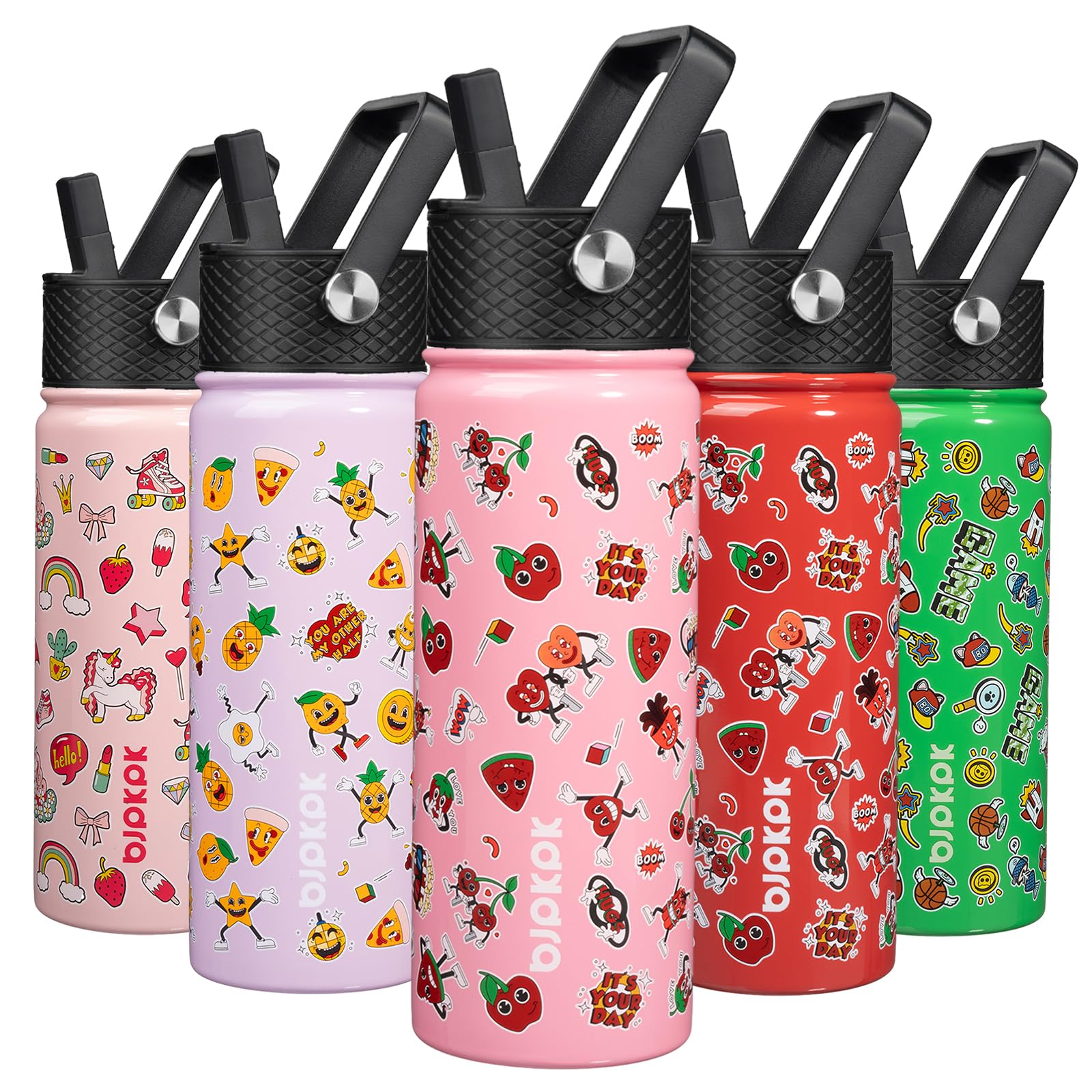 BJPKPK Insulated Water Bottle with Straw Lid, 15 oz Stainless Steel Metal Water Bottles, Reusable Leak Proof BPA Free Thermo, Flask, Cups - Lavender