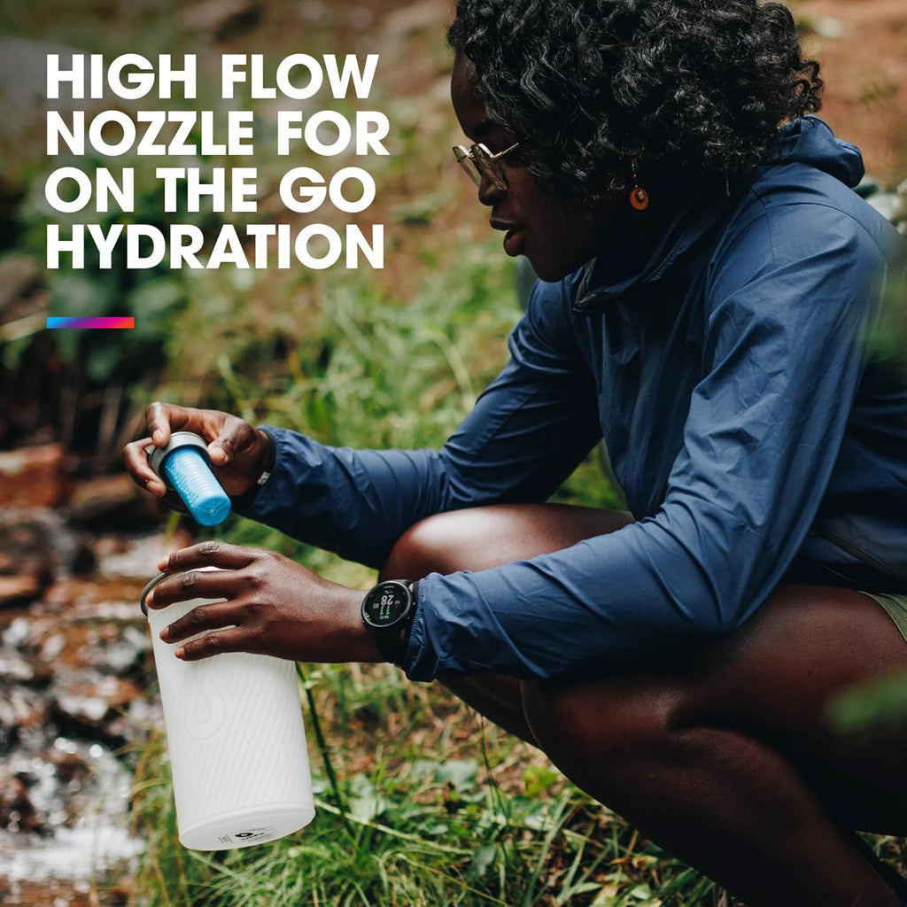 HydraPak Flux+ 1.5L Filter Kit - Collapsible Backpacking Water Bottle - BPA Free, Ultra Light, Spill-Proof Twist Cap, Clear