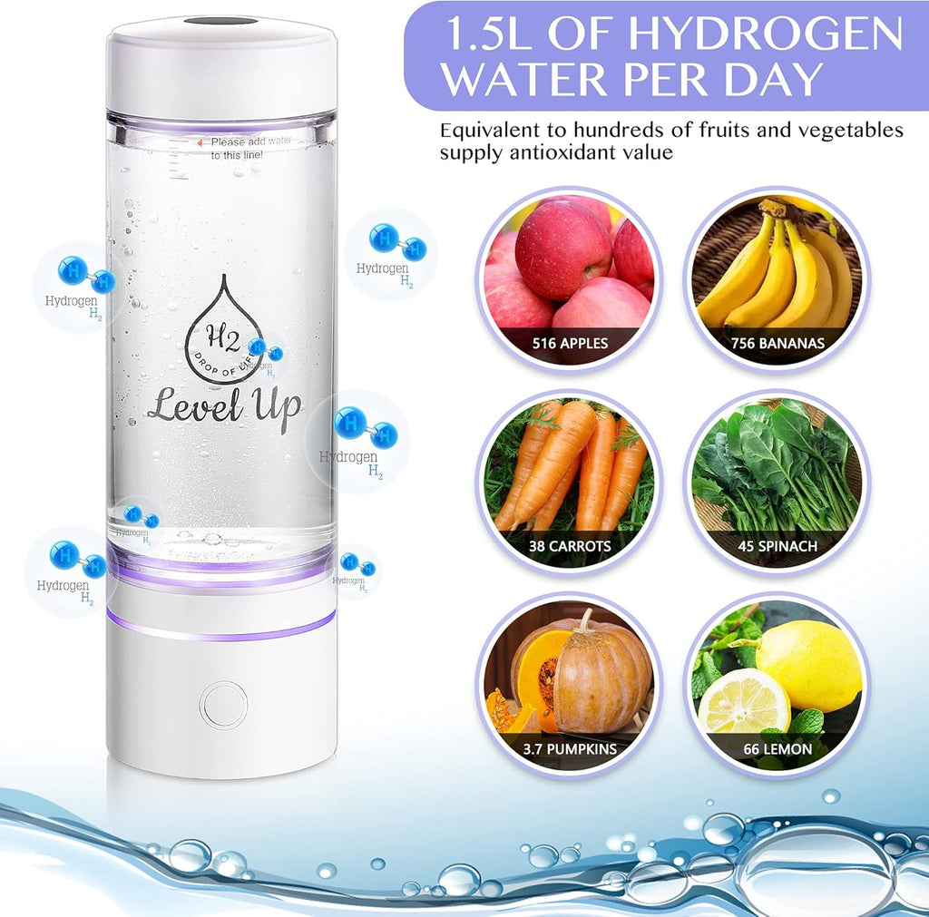 LevelUpWay 2025 Hydrogen Water Bottle Generator with SPE PEM Technology– Up to 4000 PPB – Dual Chamber – 250ml – (White) – Enhanced Hydration Solution