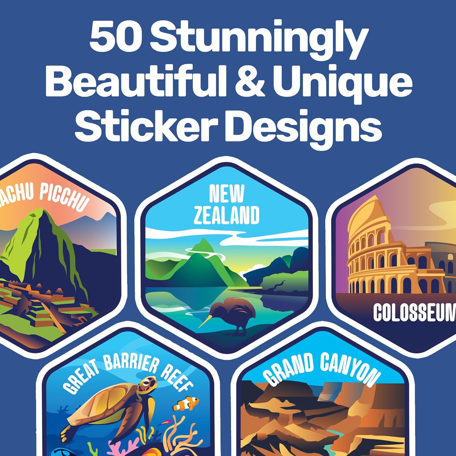 LET'S WANDER World Explorer Adventure Water Bottle with 50 Waterproof Stickers - 32oz Leakproof Insulated Stainless Steel with Straw - Travel Goal Gift Bottle (White)