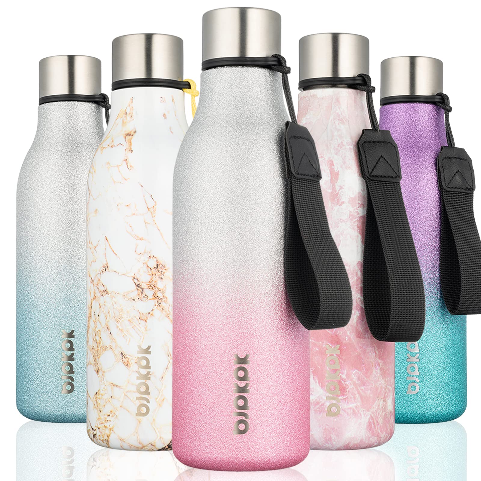BJPKPK Insulated Water Bottles, 12oz Stainless Steel Metal Water Bottle with Strap, BPA Free Leak Proof Jugs, Mugs, Flasks, Reusable Thermal Flasks for Sports & Travel, Sakura