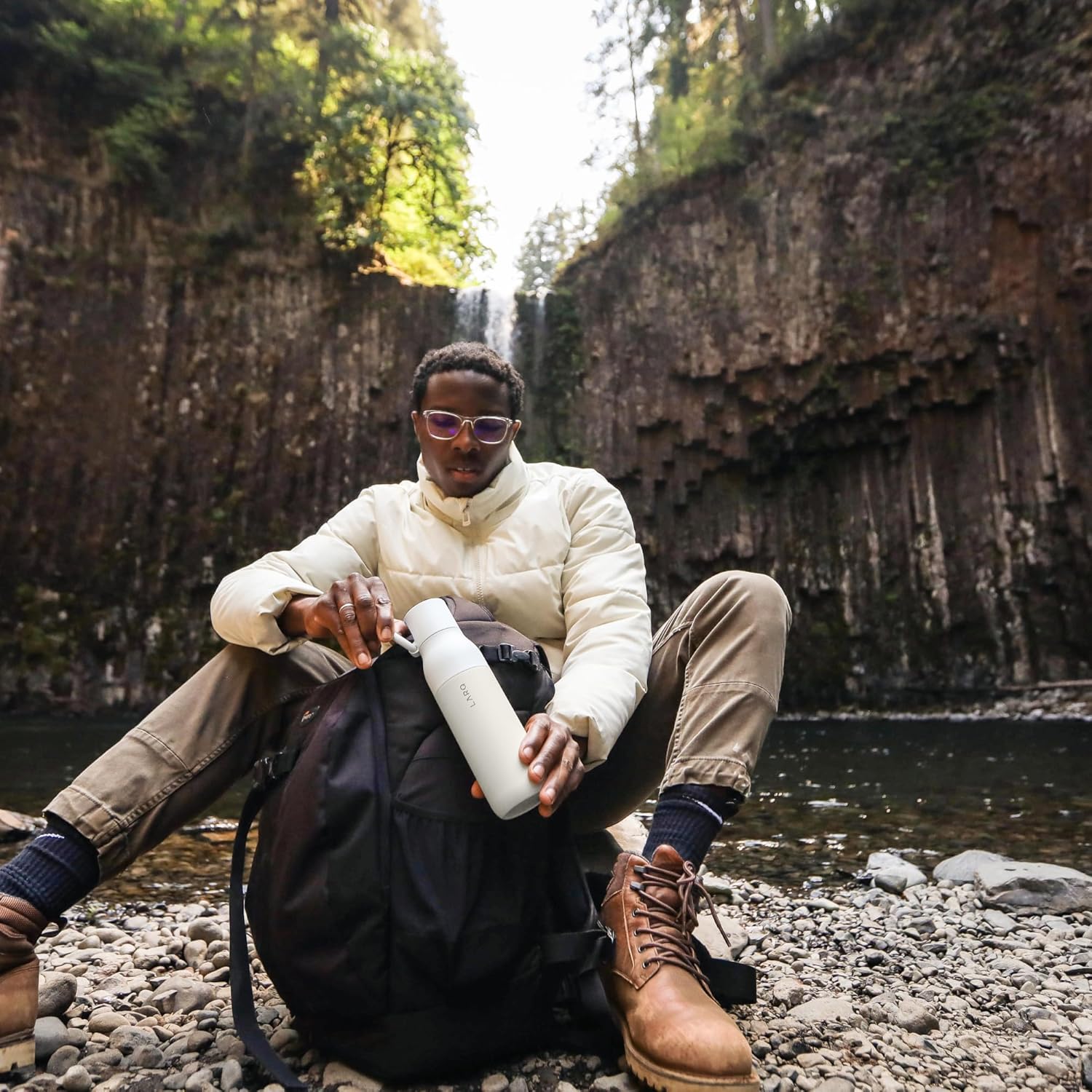 LARQ Bottle Filtered - Insulated Stainless Steel Water Bottle BPA Free with Nano Zero Technology and Long-Lasting Filters, Granite White, 25oz